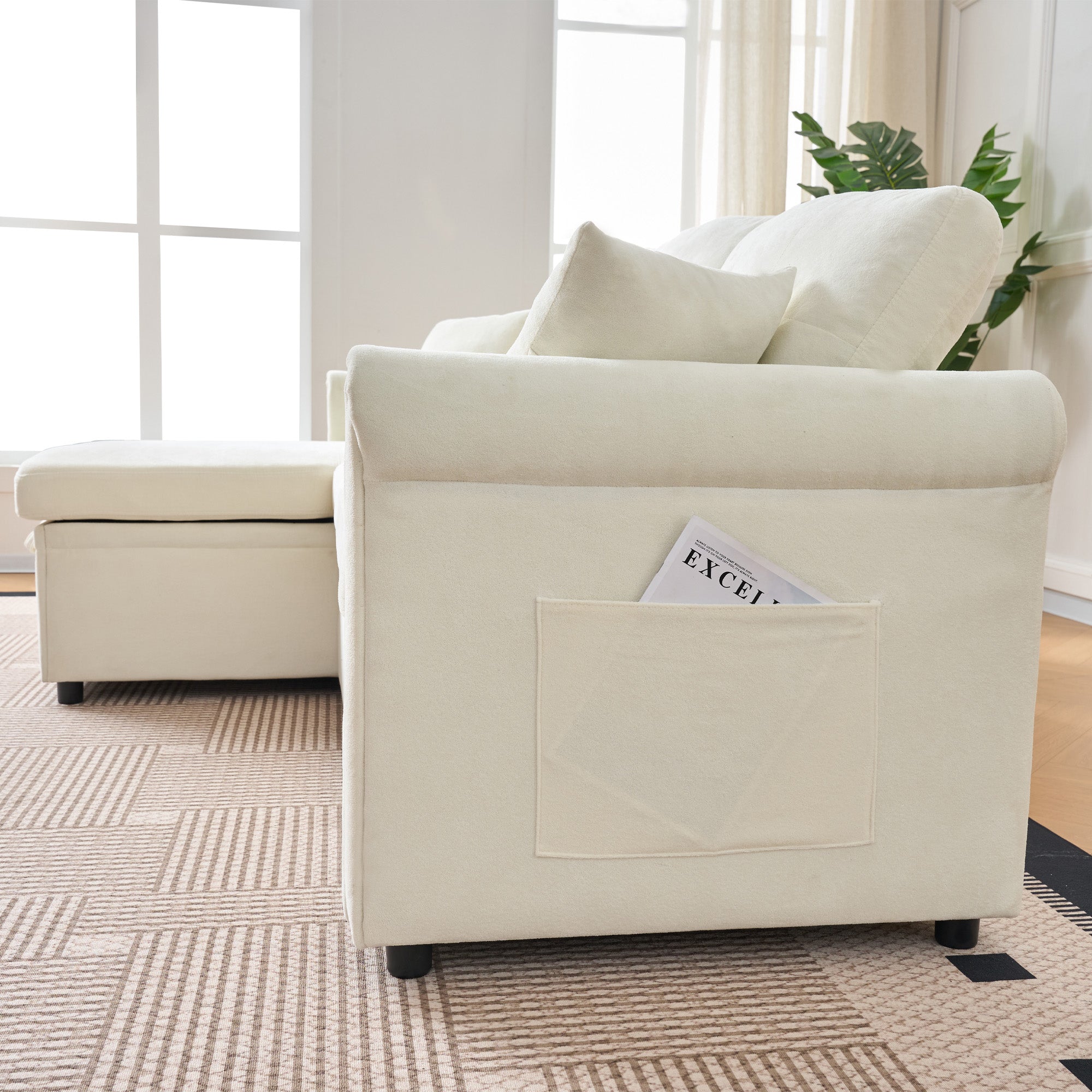 Logidon hoekslaapbank slaapfunctie L-vorm chenille beige