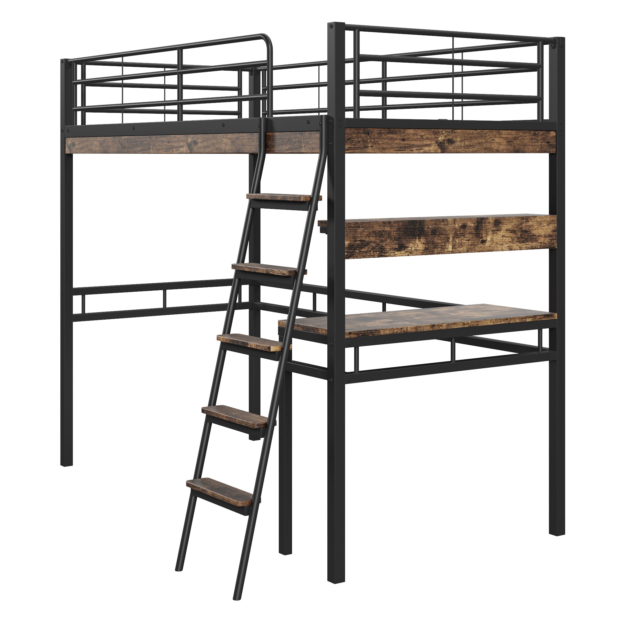 Logidon hoogslaper 90x200 cm met bureaurelingladder zwart
