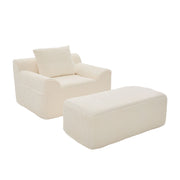 Logidon Oversized Corduroy Velvet Armchair Beige with Footstool and Cushion