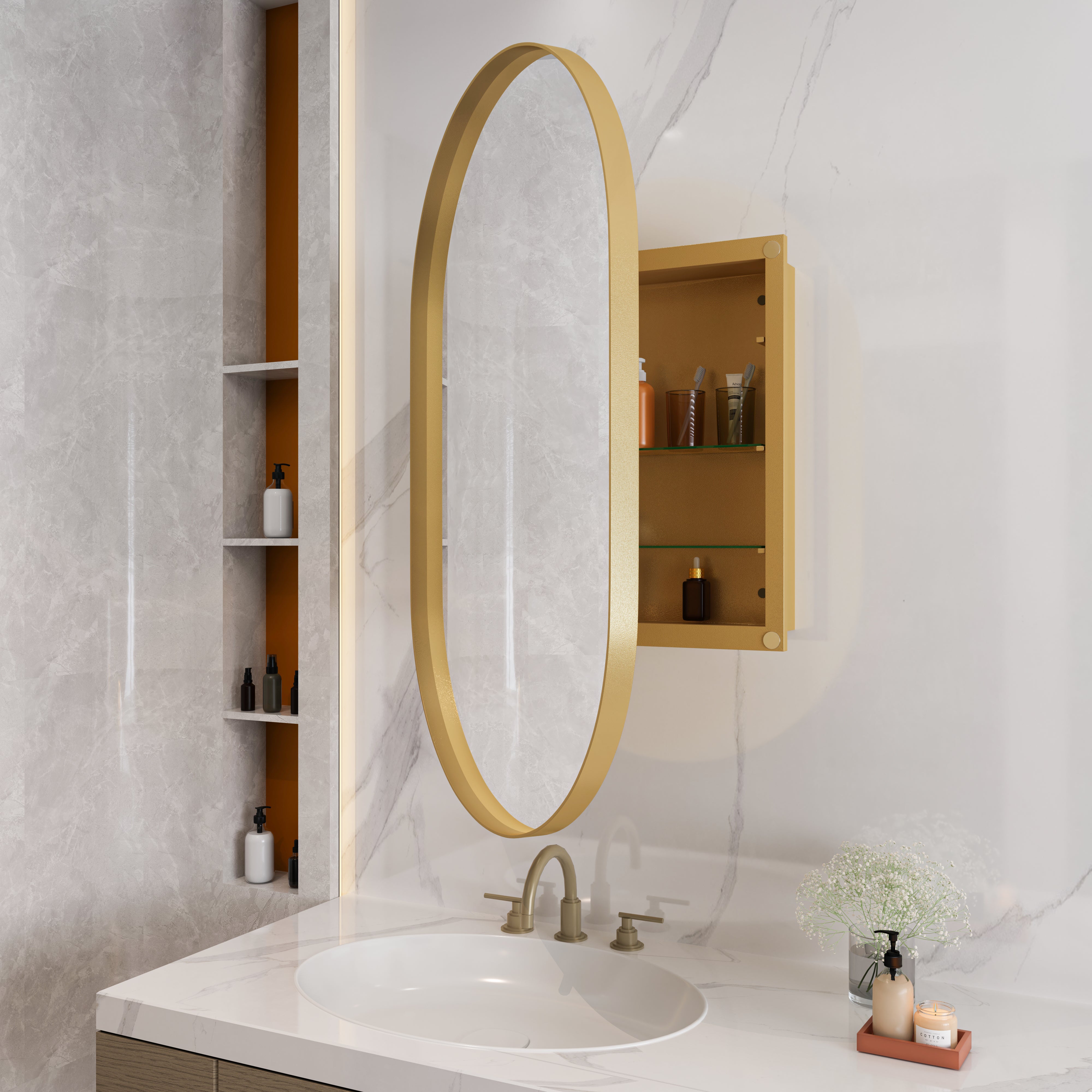 Logidon ovale spiegelkast goud inbouw 85 x 51,5 cm