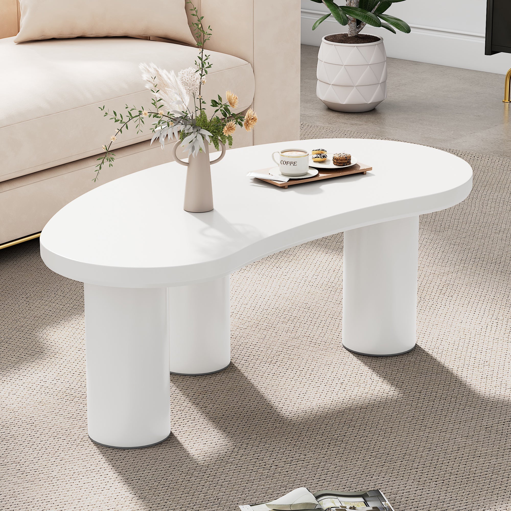 Logidon Witte halve maan salontafel 107x57x40,5 cm MDF en PVC