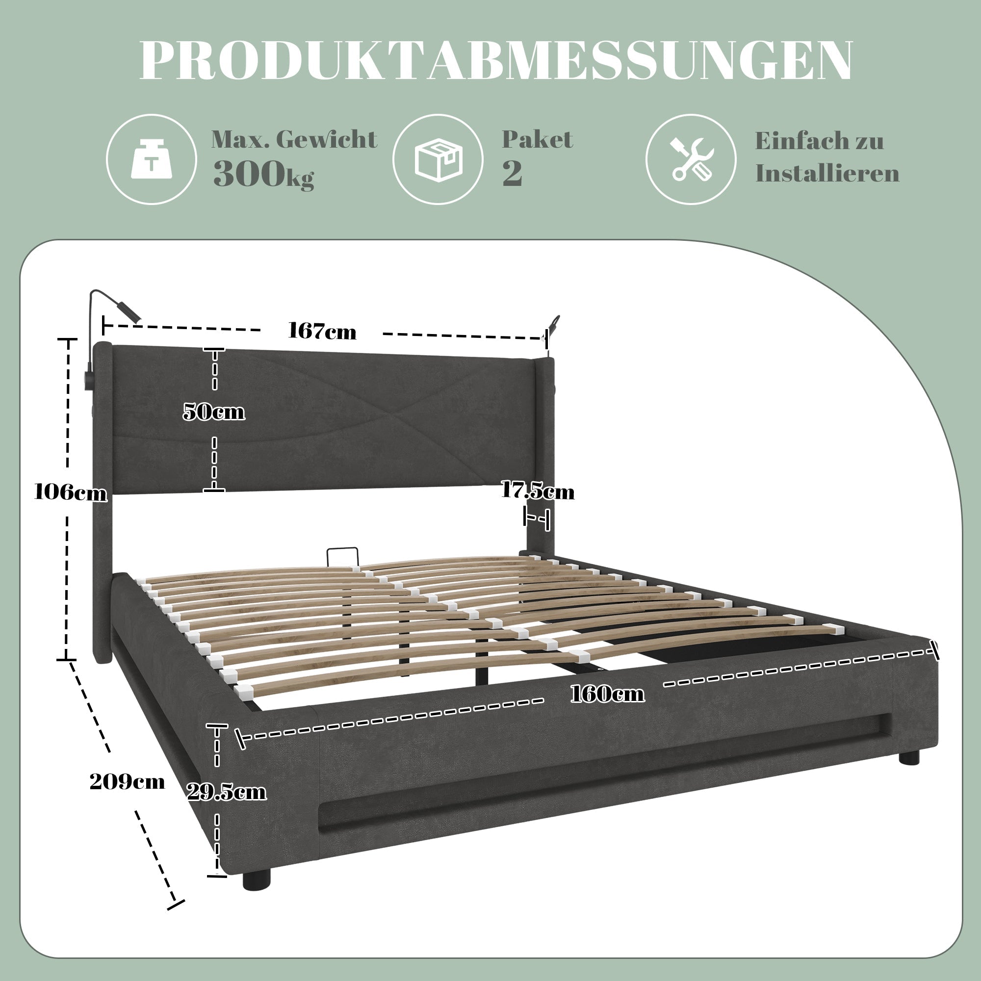 Logidon bedframe 160x200 cm met hydraulische opbergruimte