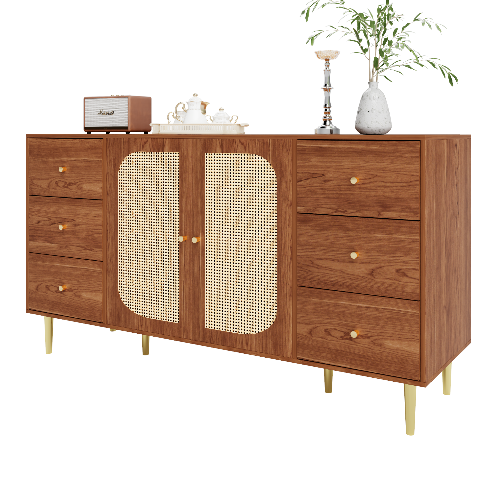 Logidon Rotan Dressoir Bruin 160x40x90 cm met Lade