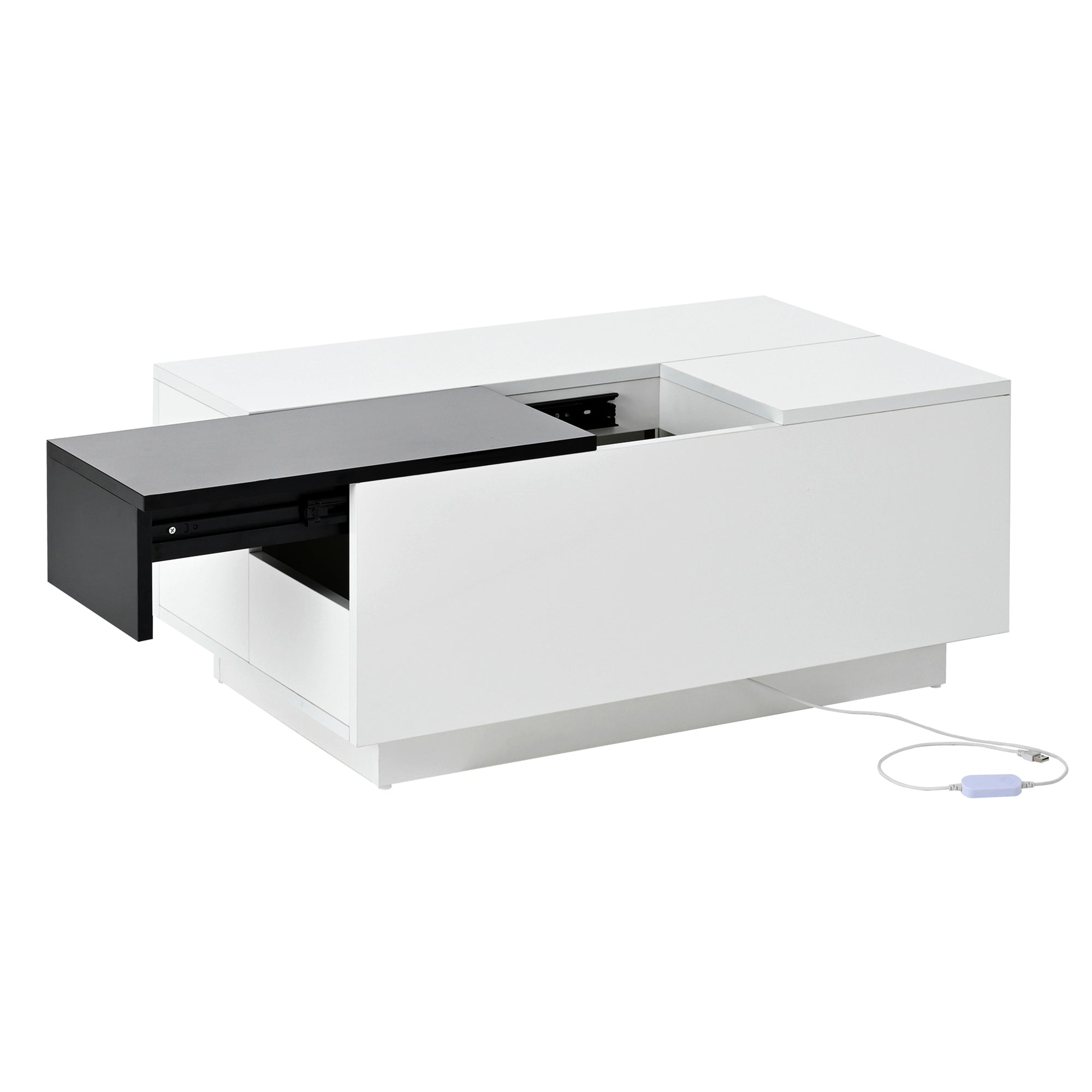 Logidon hoogglans salontafel met LED verlichting uitschuifbaar 80x50 wit