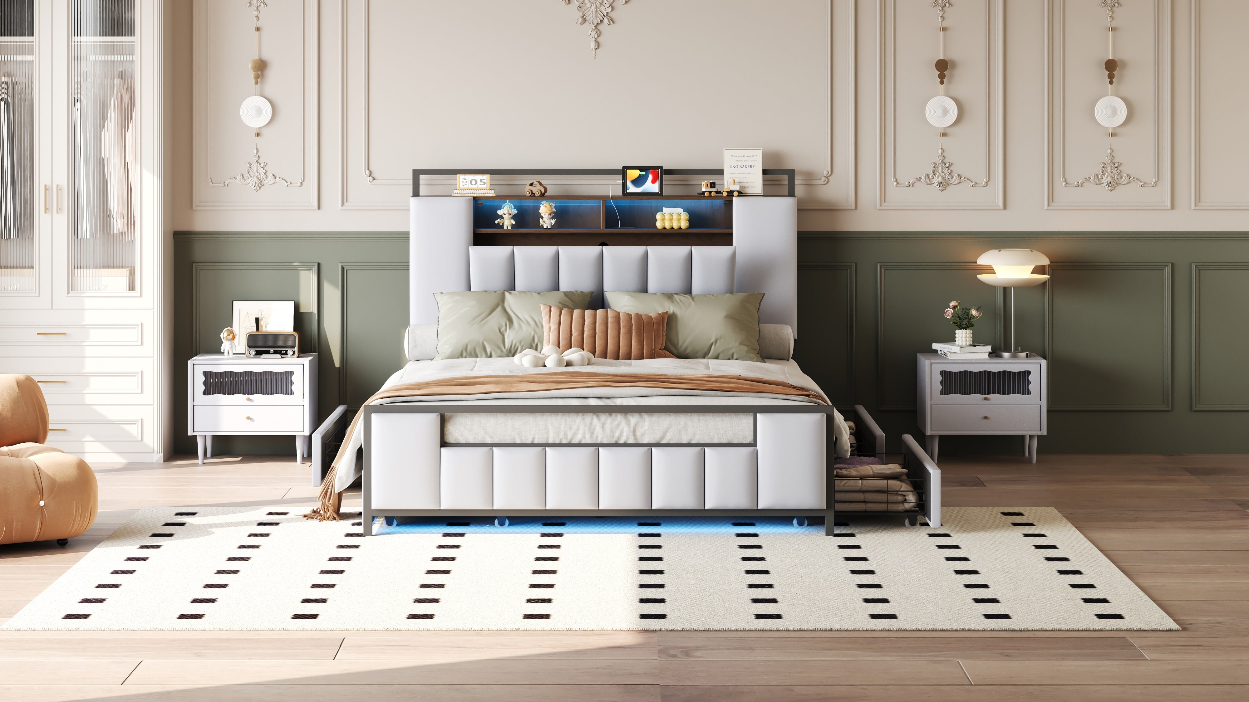 Logidon gestoffeerd bed 160x200 cm beige kunstleer met LED en USB