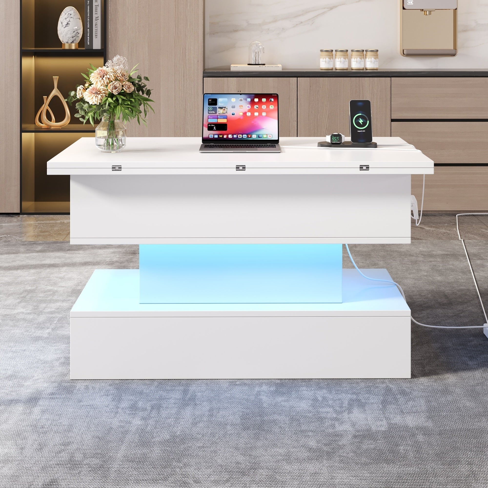 Logidon salontafel met USB-C oplaadaansluiting en LED-licht, in hoogte verstelbaar