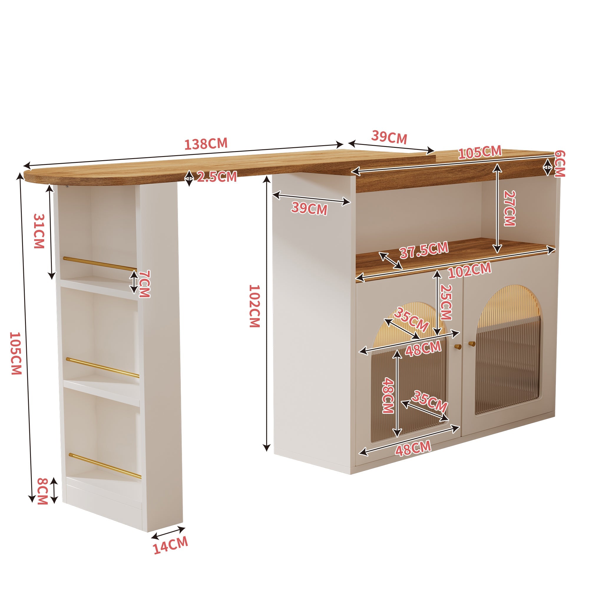 Logidon Uitschuifbare bartafel met opbergruimte 138-193 cm wit