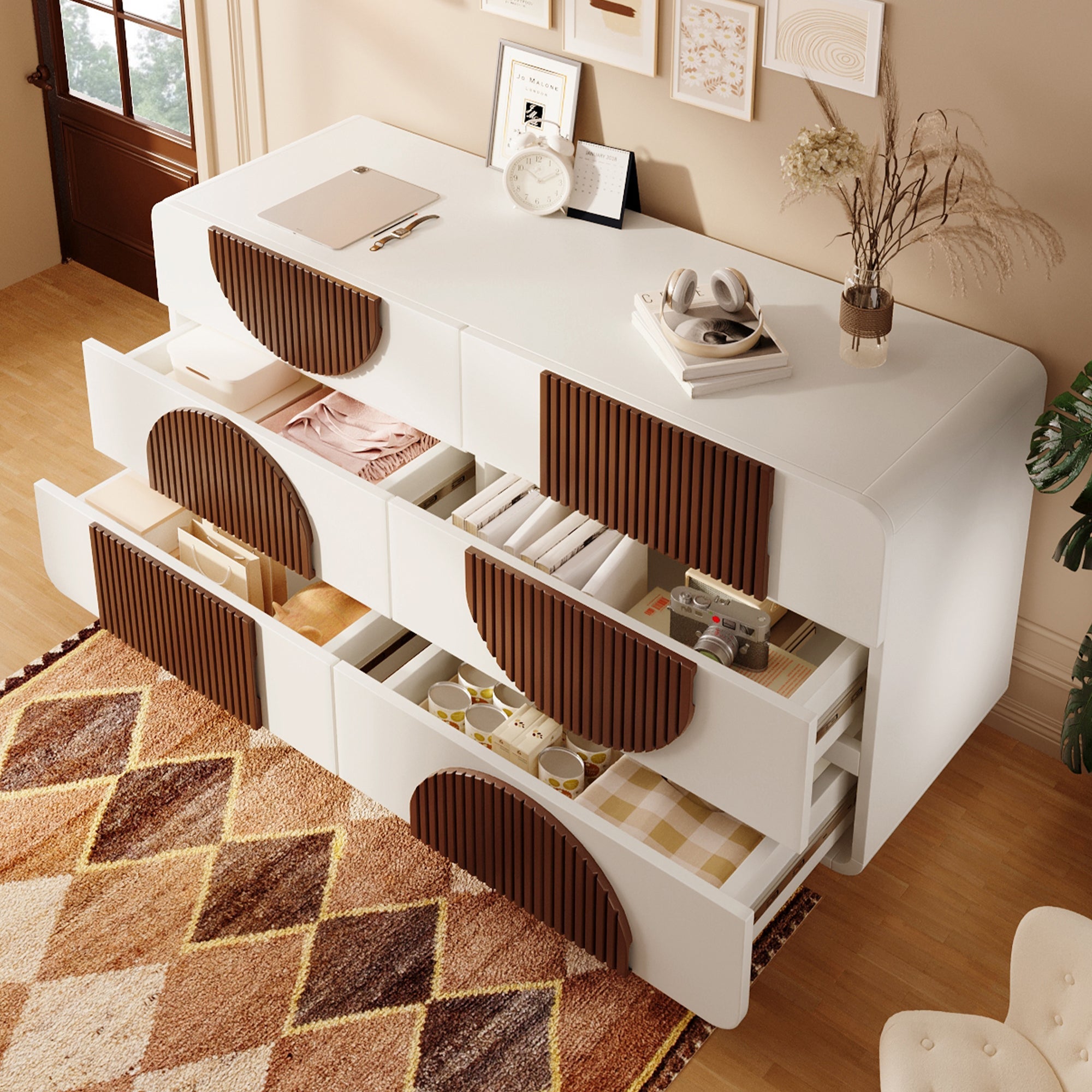 Logidon ladekast 6 lades wit bruin houten latten 121x71x41 cm