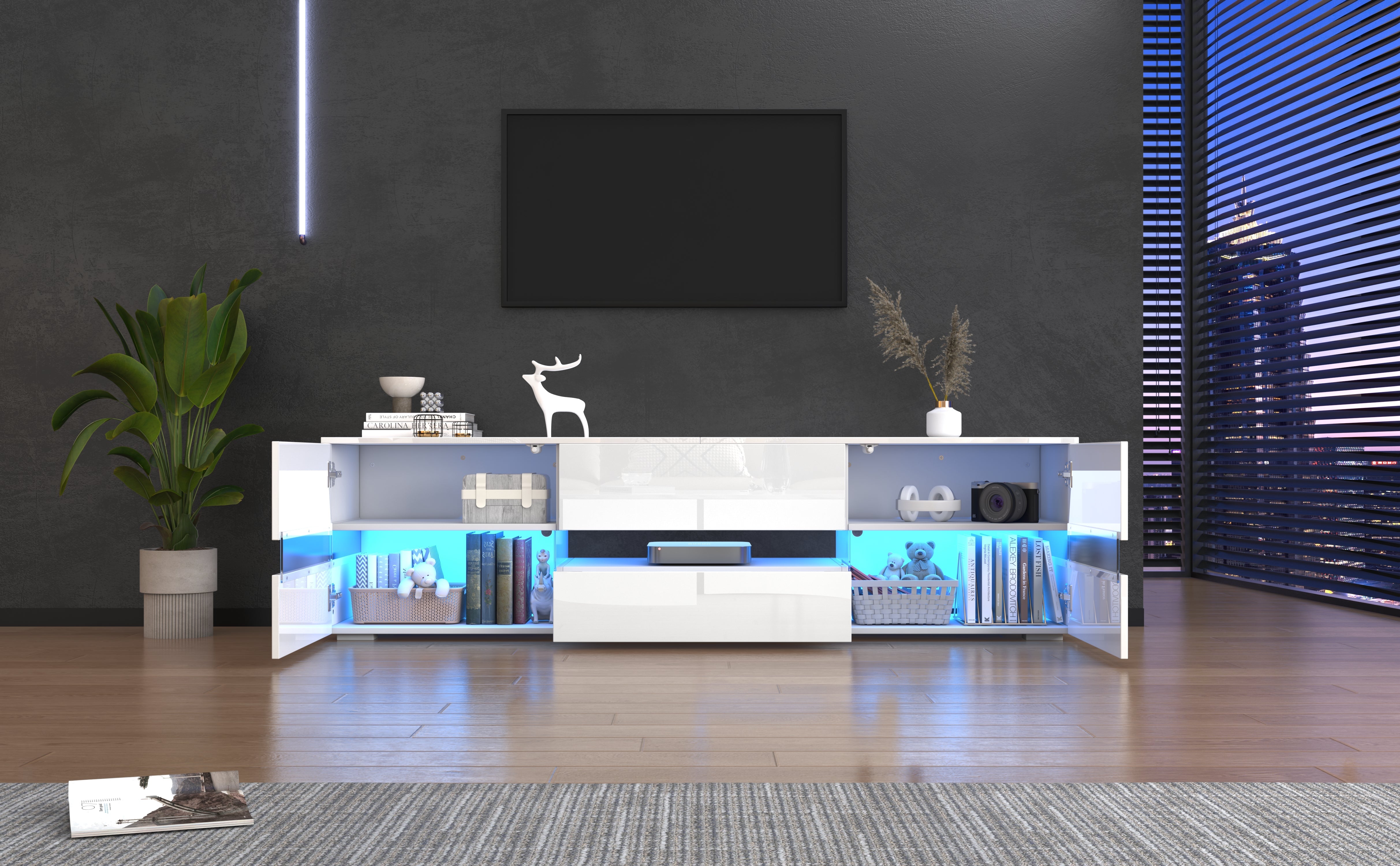 Logidon Wit hoogglans TV-meubel LED-verlichting 160x39x45 cm