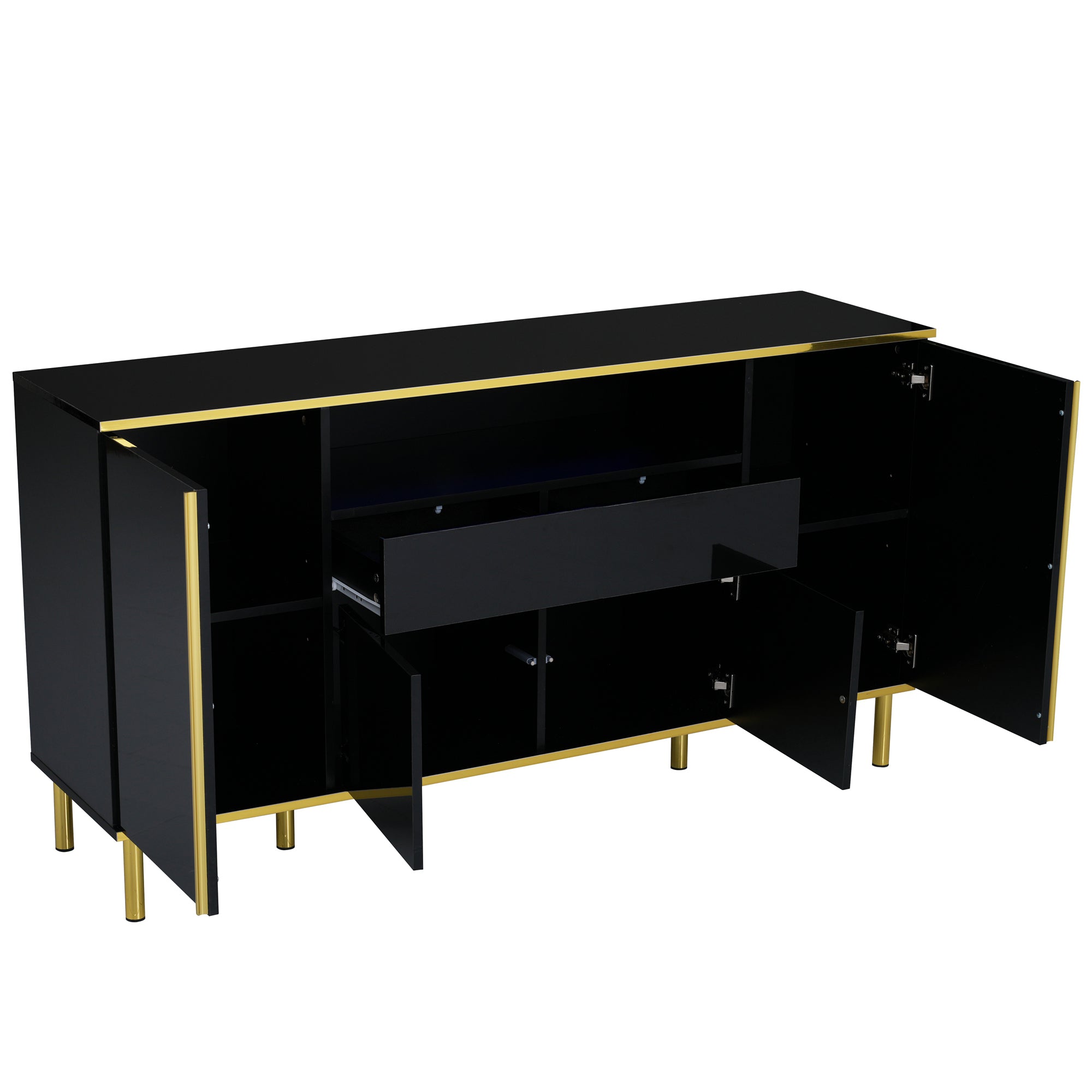 Logidon high-gloss sideboard black 150x40x80 with LED accents