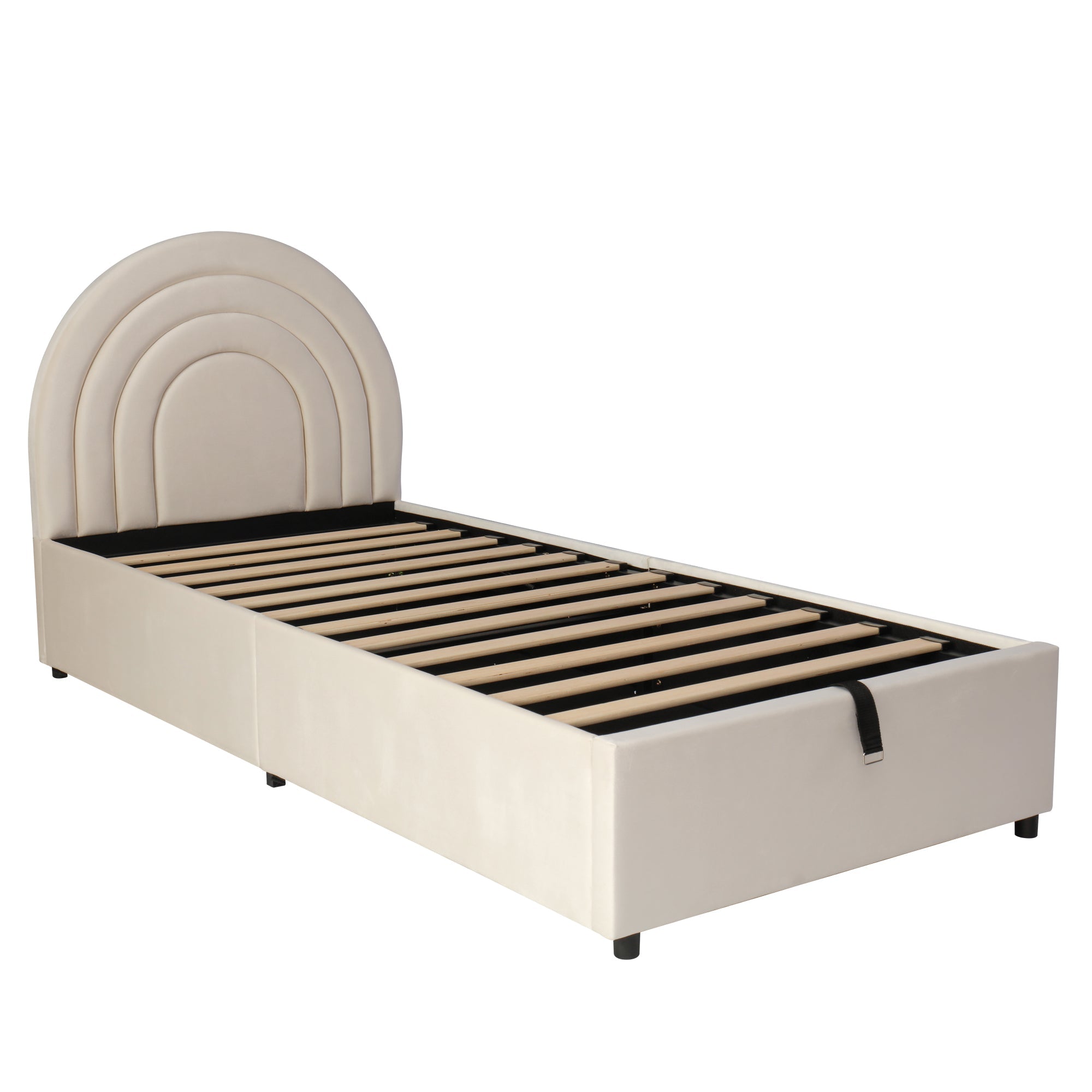 Logidon gestoffeerd bed 90x200 beige fluweel met lattenbodem