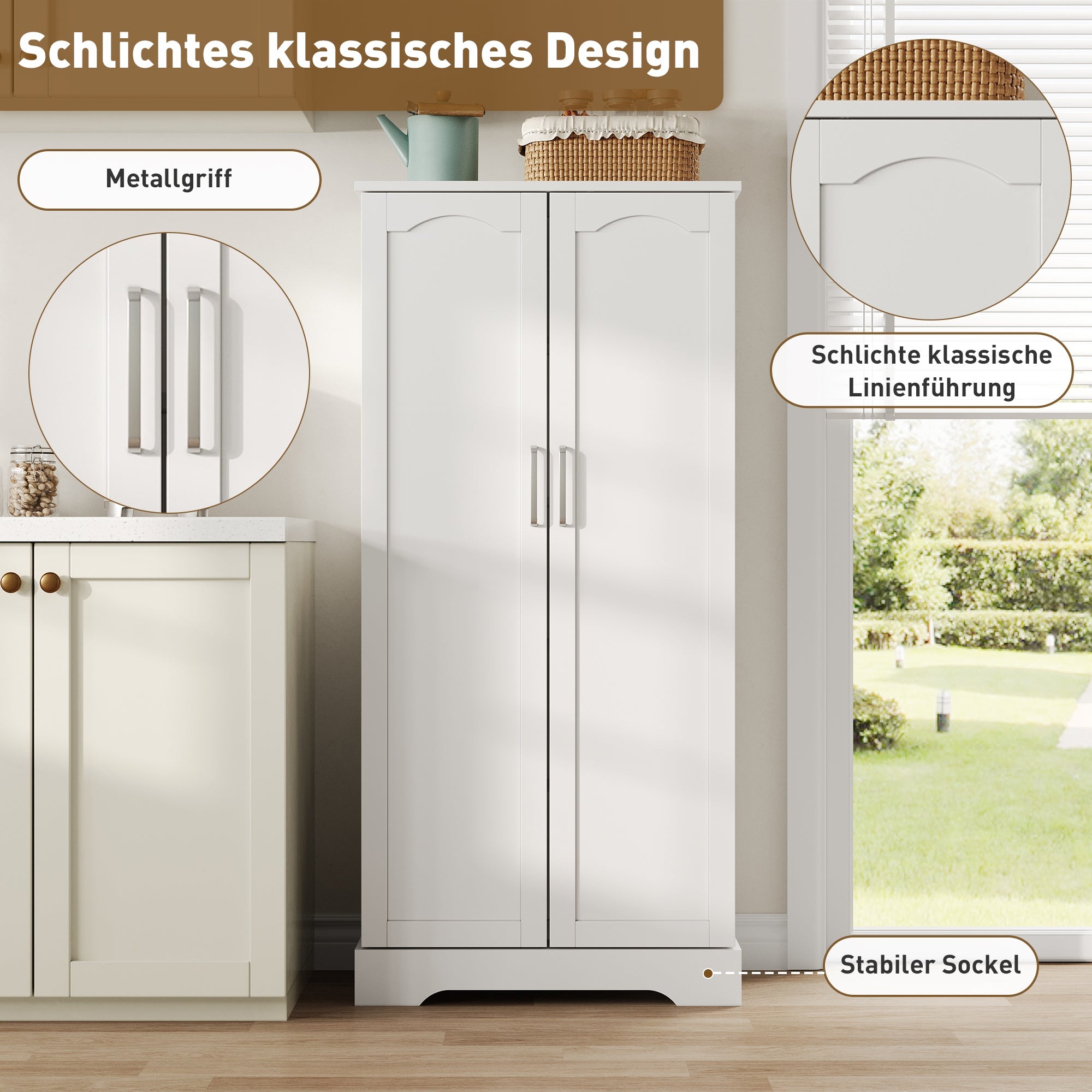 Logidon 60x35x128cm witte keukenkast LED-sensorlicht verstelbare planken