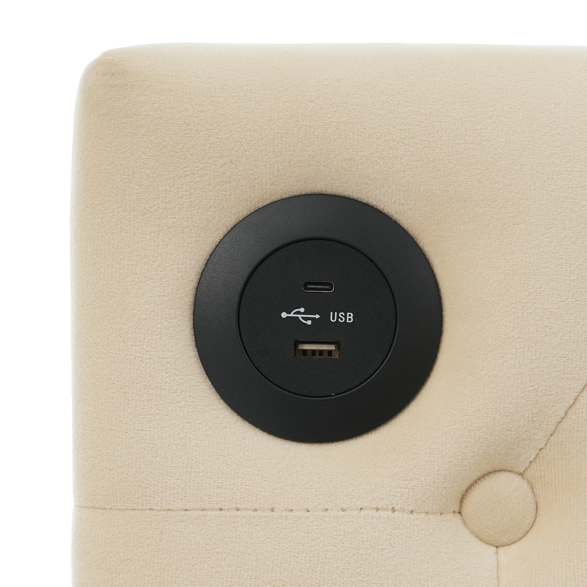 Logidon gestoffeerde slaapbank 90x200 beige USB-oplaadfunctie 2 compartimenten