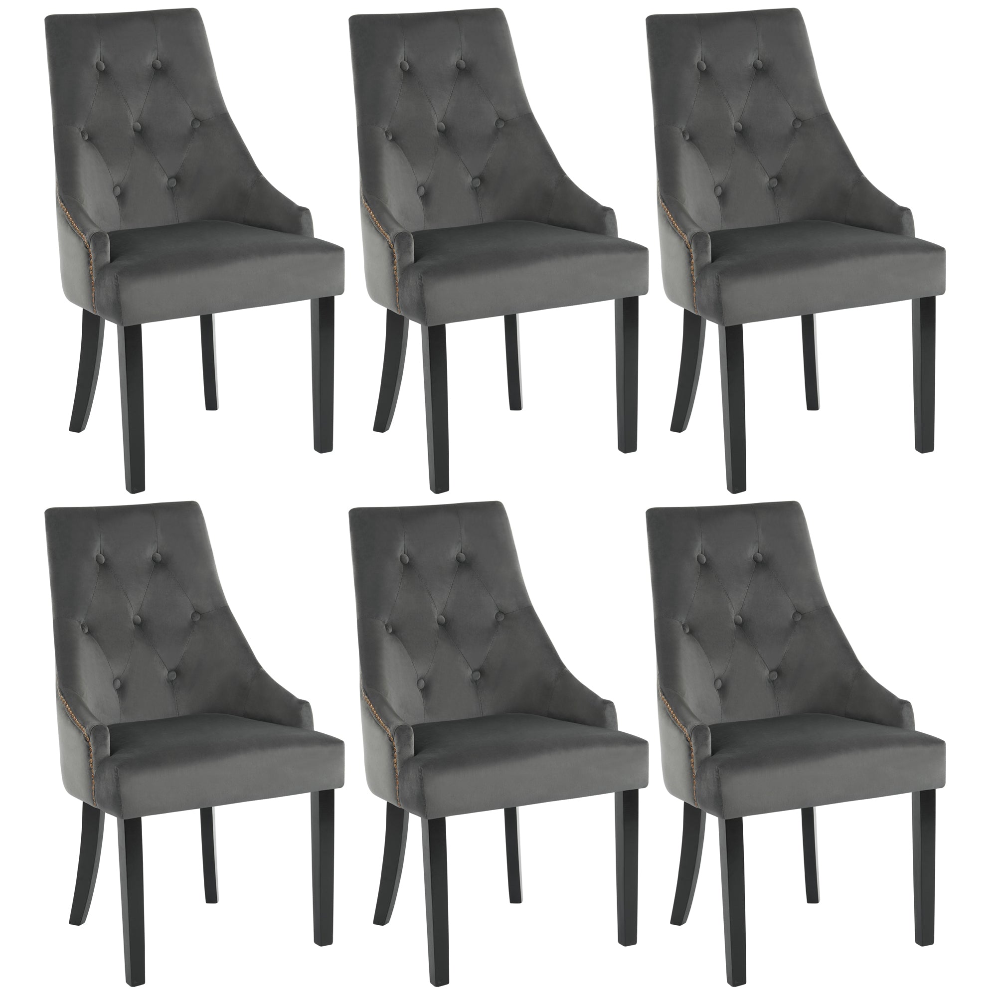 Logidon Set van 2 Retro Eetkamerstoelen Met Ronde Knopen Fluweel Grijs