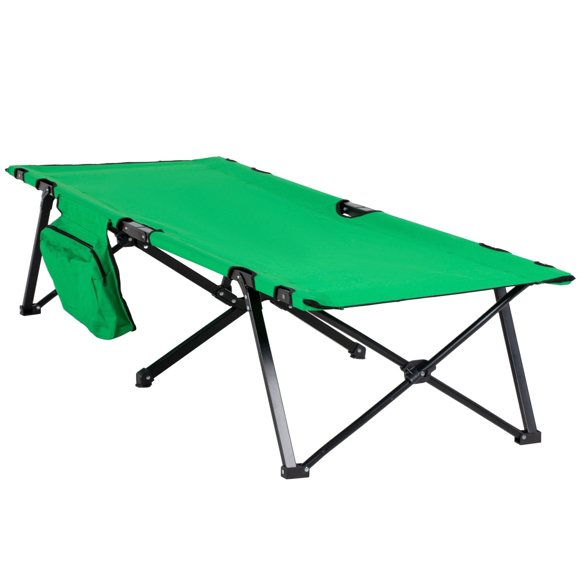 Logidon Opklapbaar Campingbed Met Zijvak Groen Zwart 200x73 cm