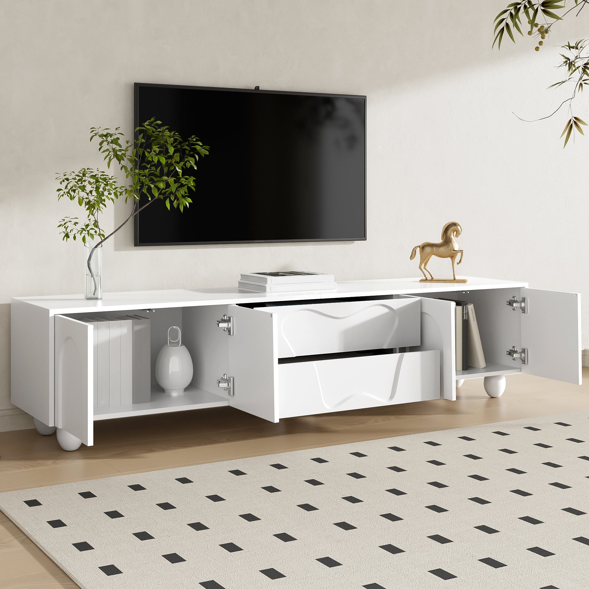 Logidon TV-meubel 180 cm wit met massief houten poten Minimalistisch