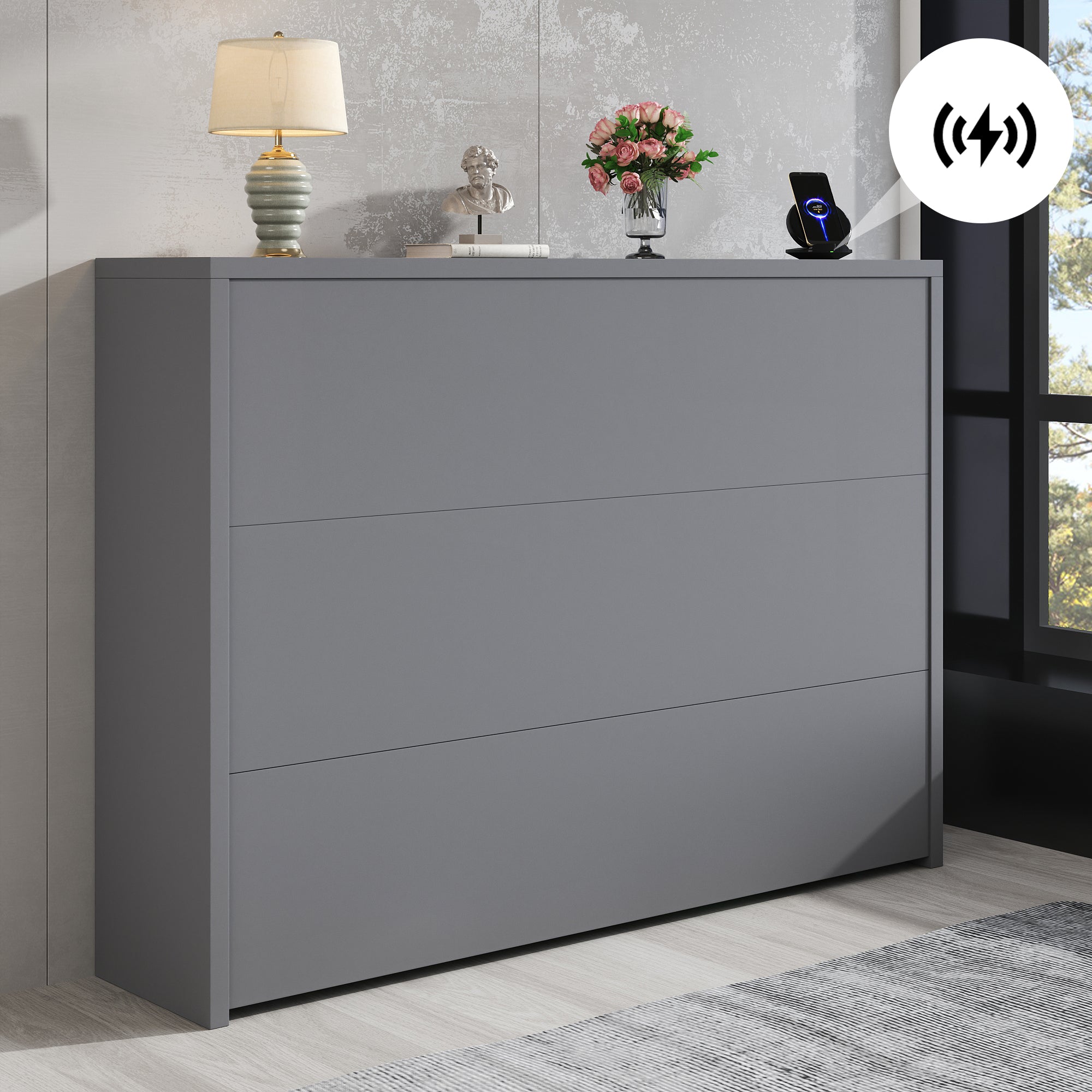 Logidon Opvouwbaar Bureau met Wielen en Draadloze Oplader 2in1 Grijs