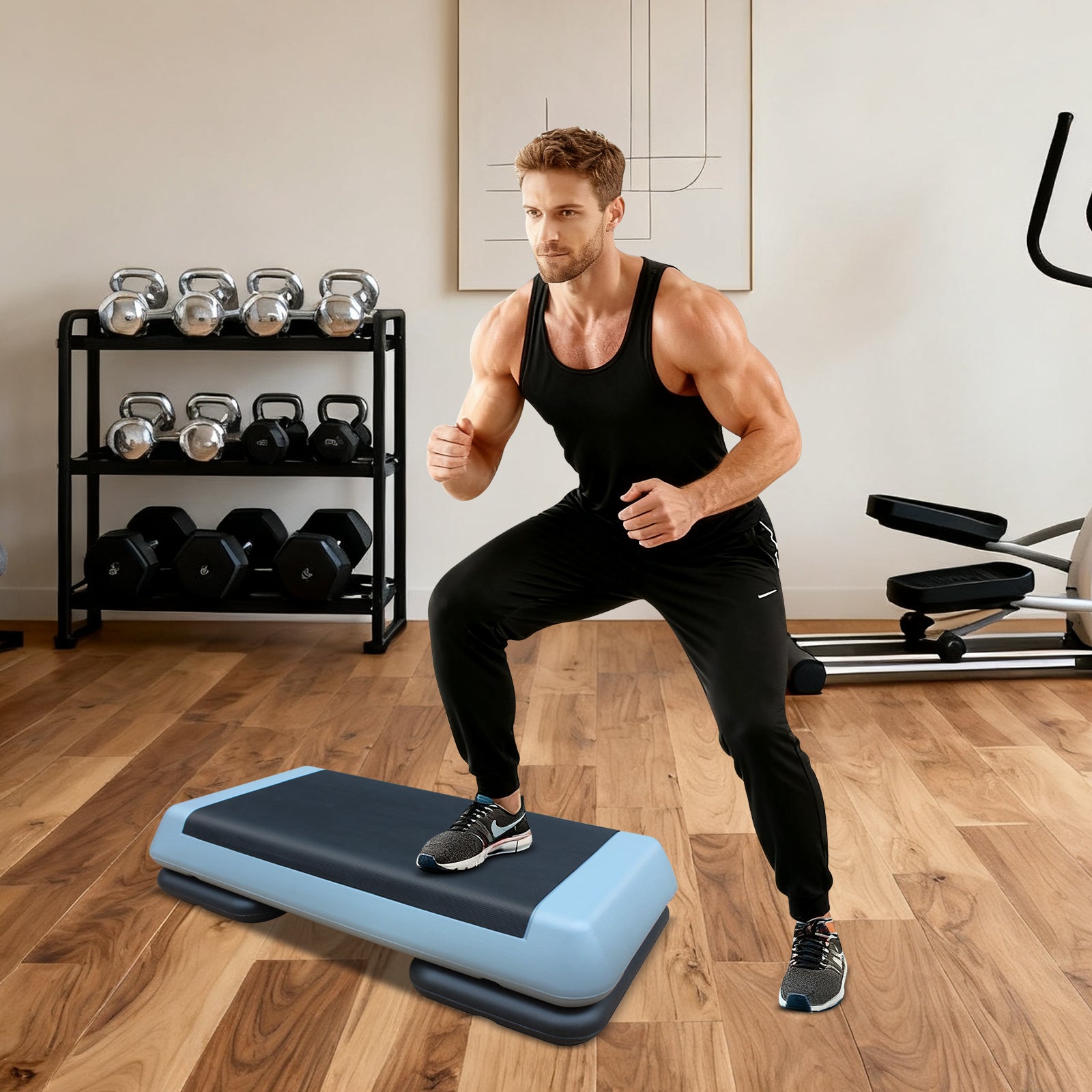 Logidon Verstelbare Aerobic Stepper 76 cm Grijs Zwart Met 2 Verhogers