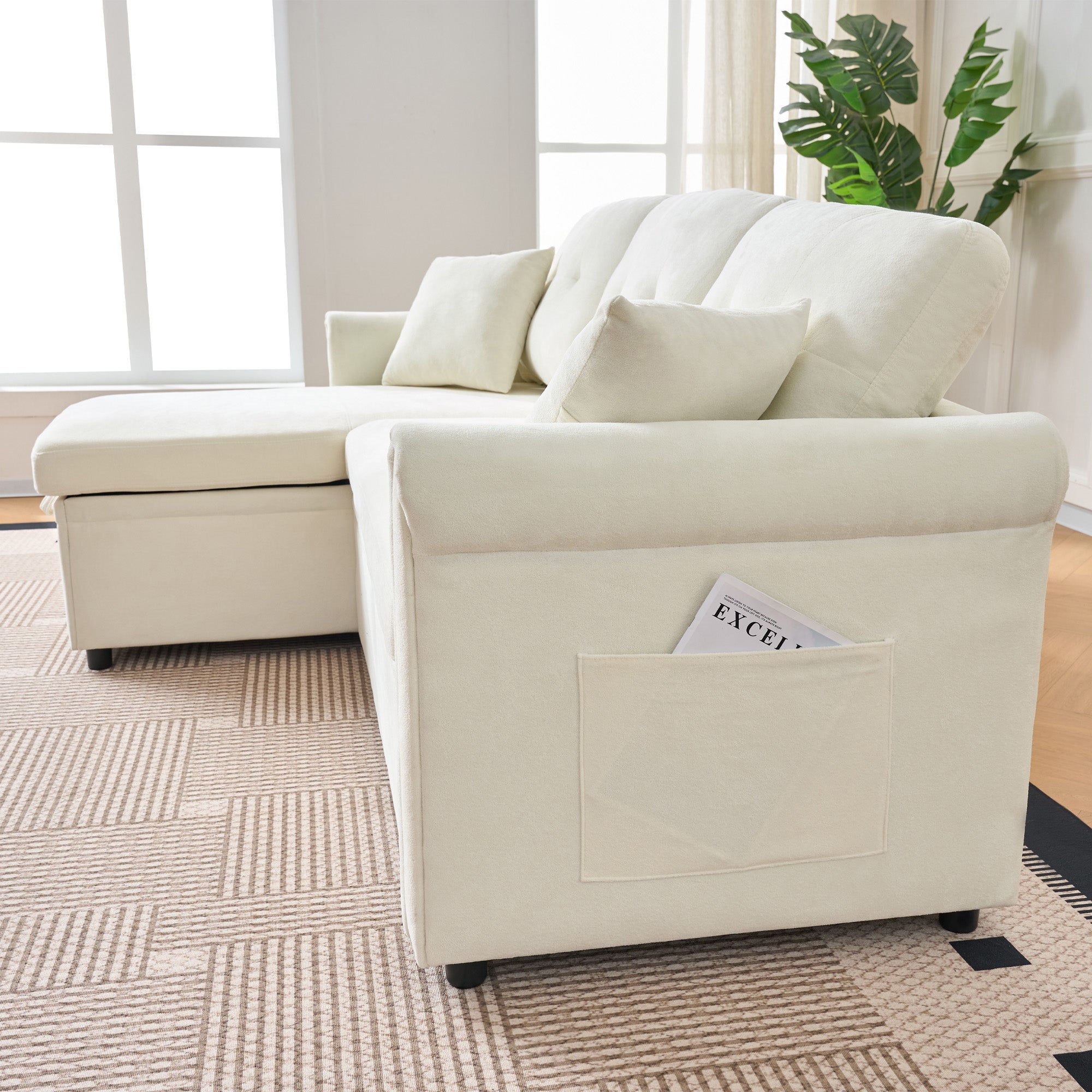 Logidon hoekslaapbank slaapfunctie L-vorm chenille beige