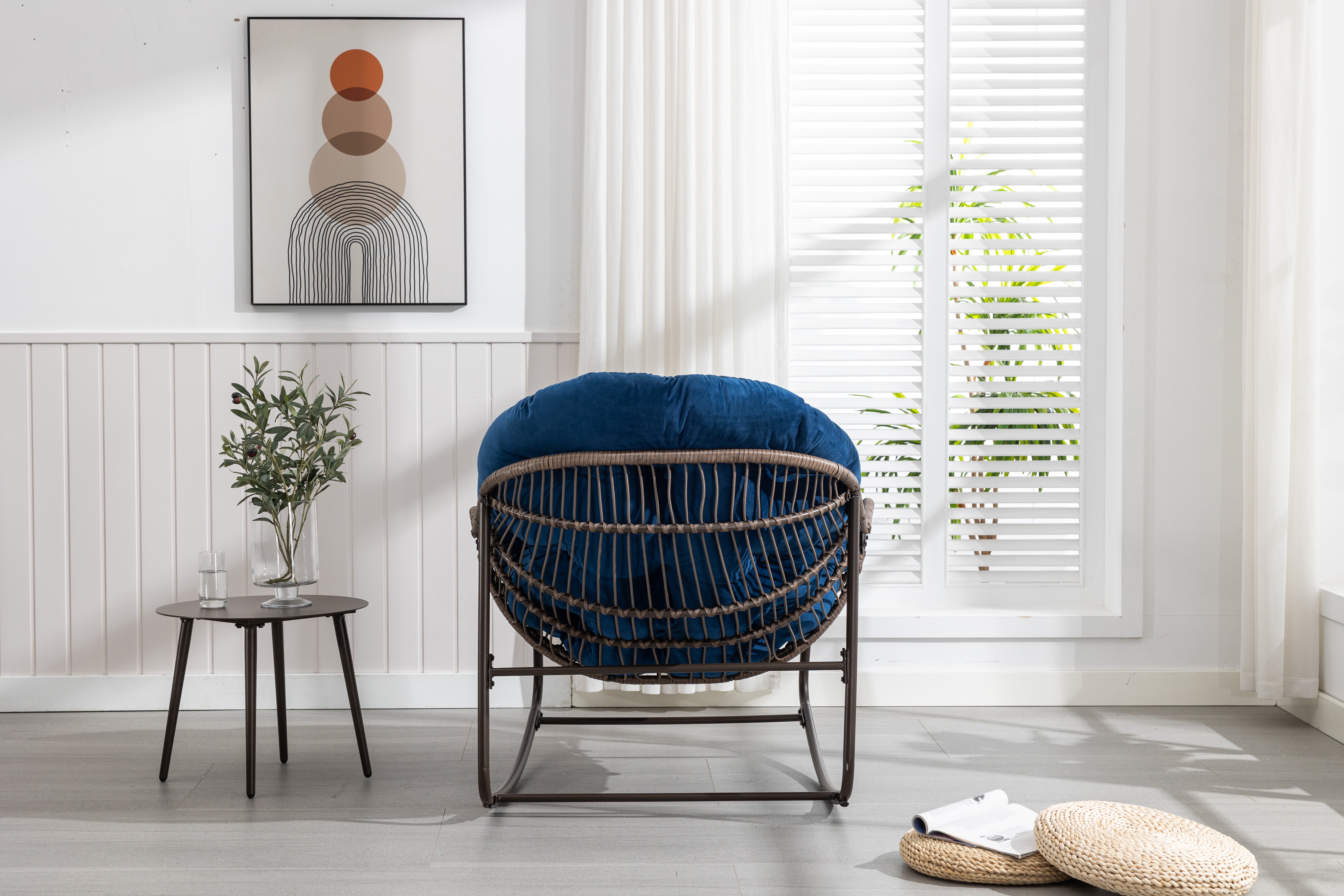 Logidon Outdoor Rotan Oversized Schommelstoel Marineblauwe Tuinstoel