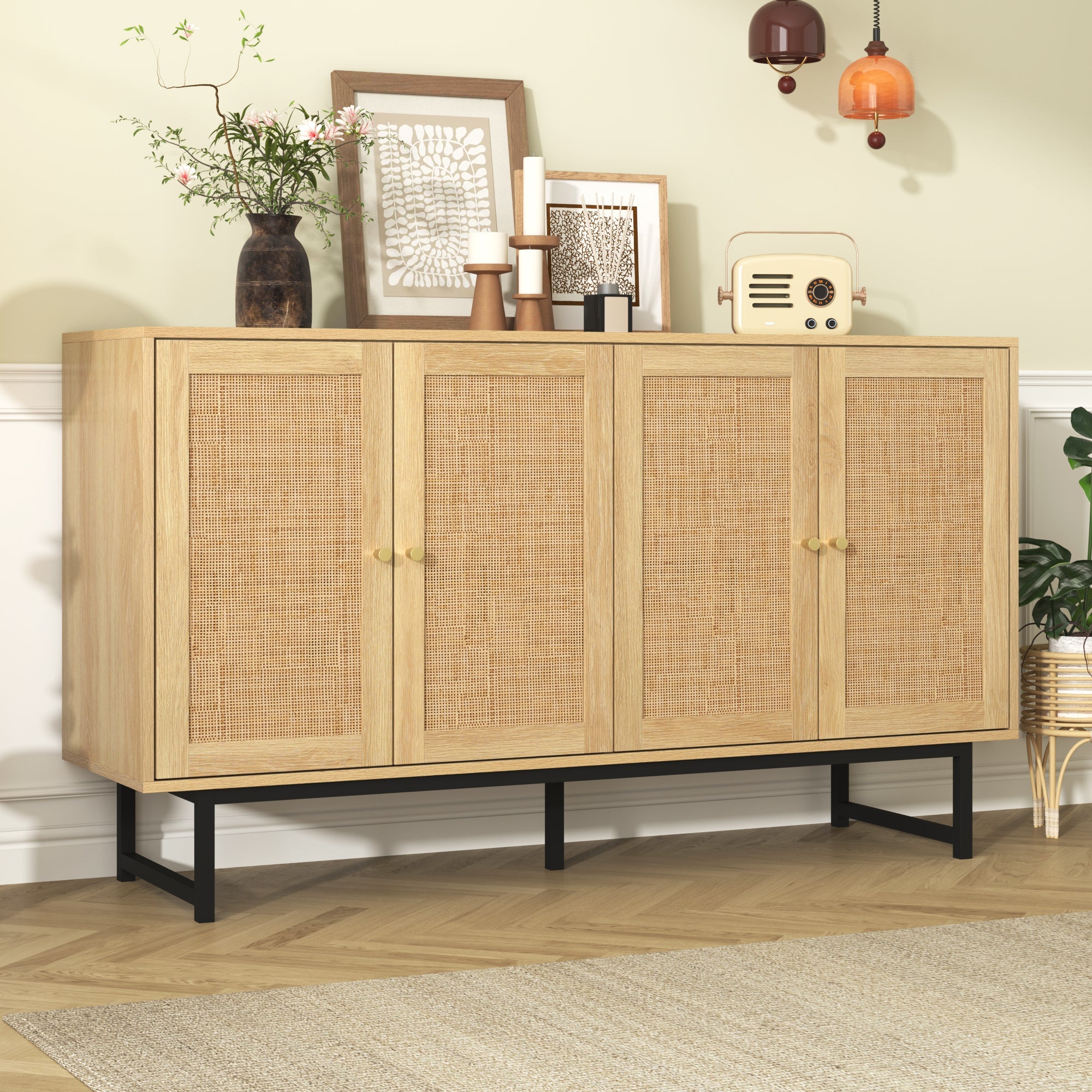 Logidon dressoir 140x39,5x80 cm met echt rattengaas 4 deuren