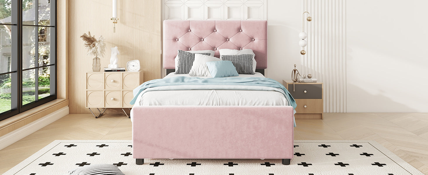 Logidon gestoffeerd bed 90x200 roze fluweel met rolcontainer