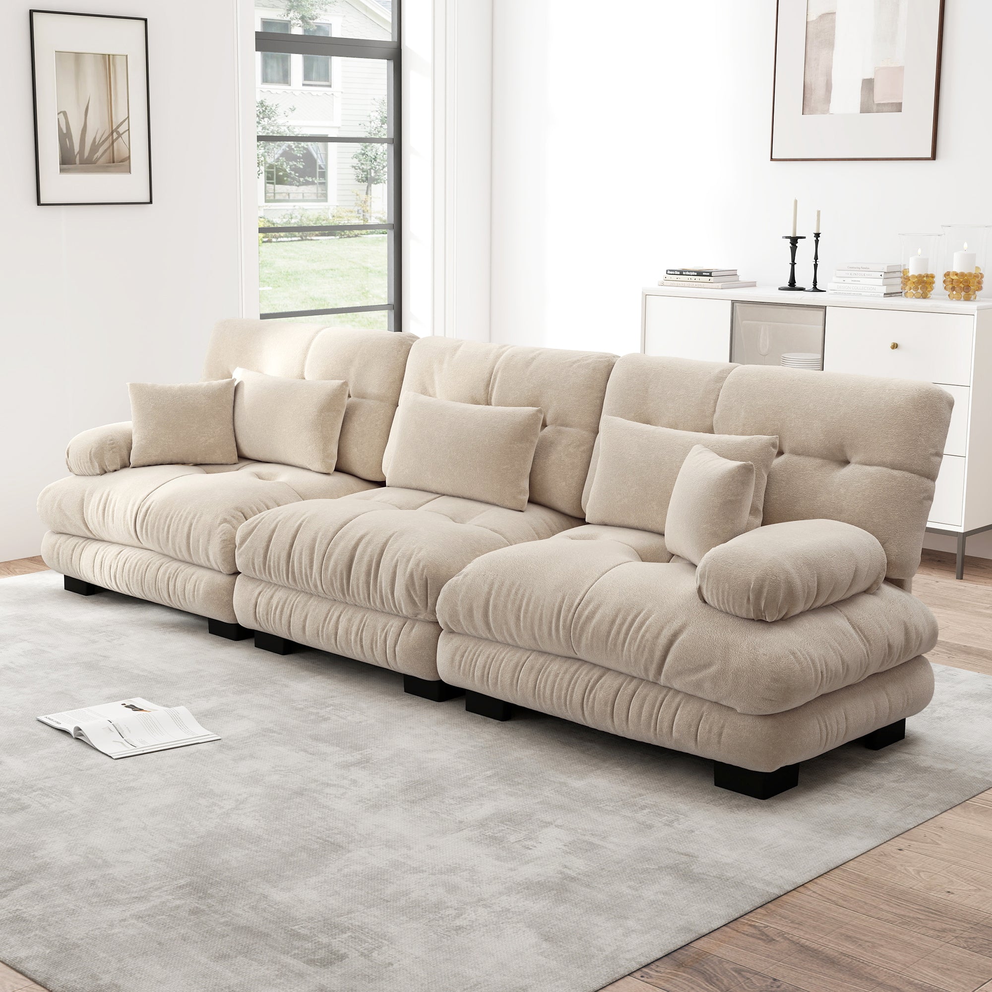 Logidon 3-zits hoekbank diepe zit chenille lichtbruin 313x77x81 cm