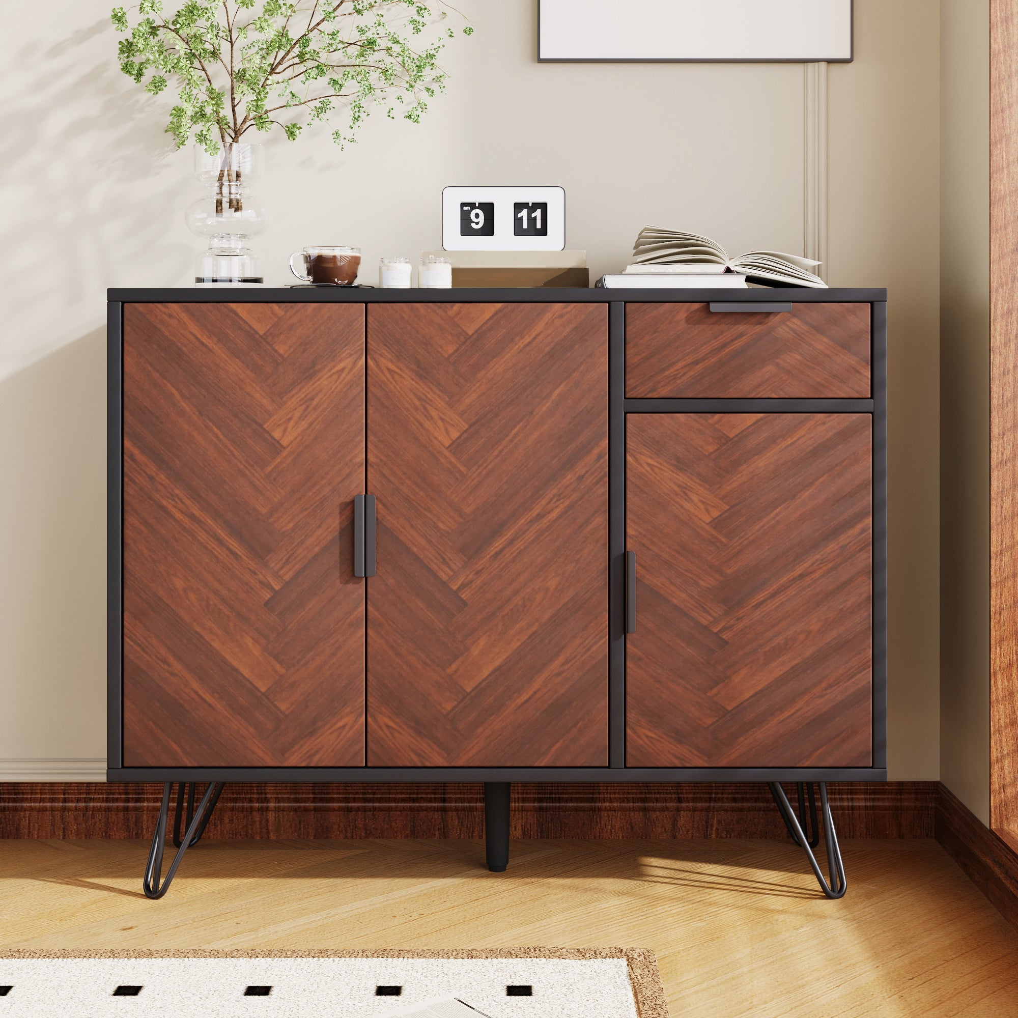 Logidon opbergkast dressoir zwart houtlook 90x30x71,5 cm