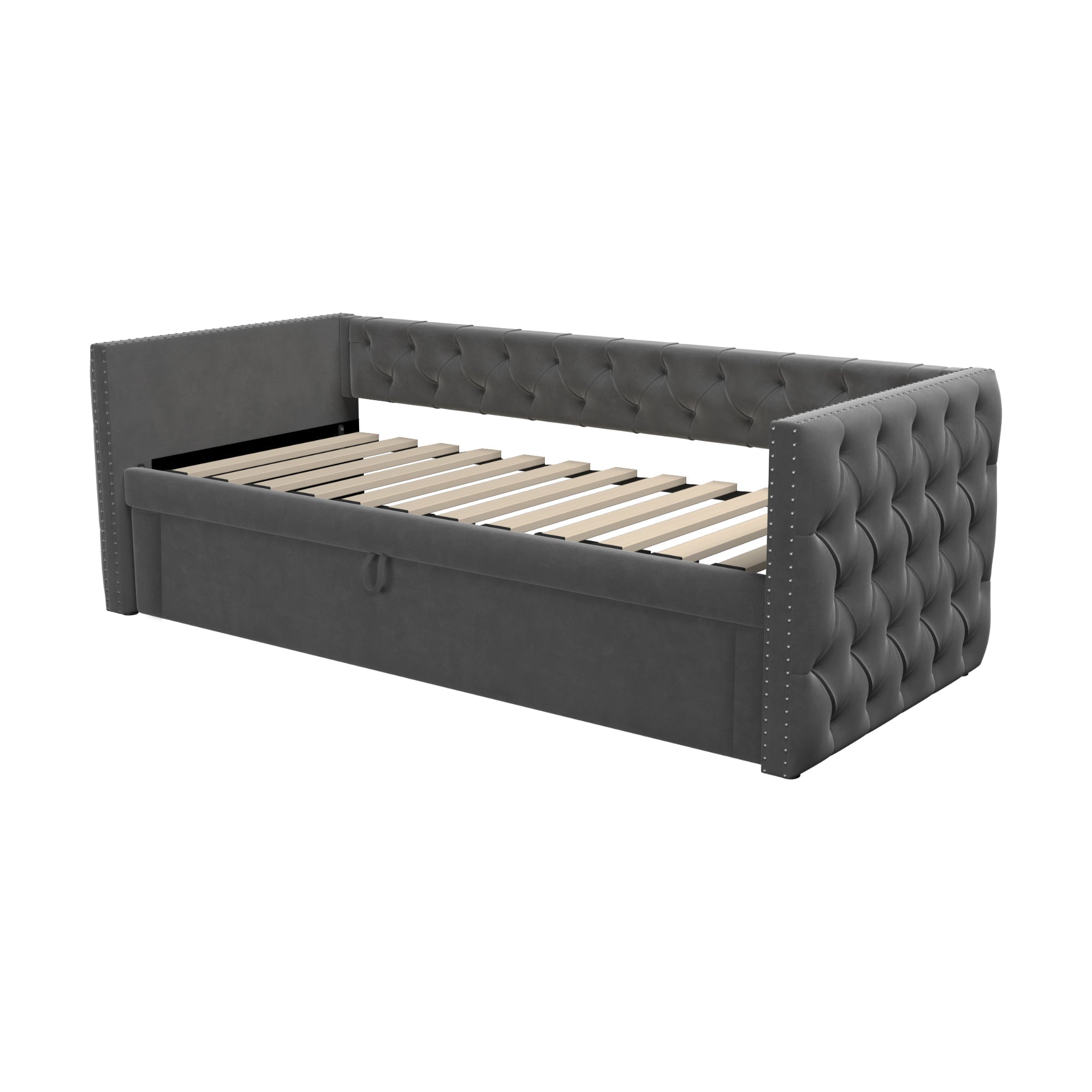 Logidon gestoffeerd bed uitschuifbare slaapbank 90x200 grijs met lattenbodem