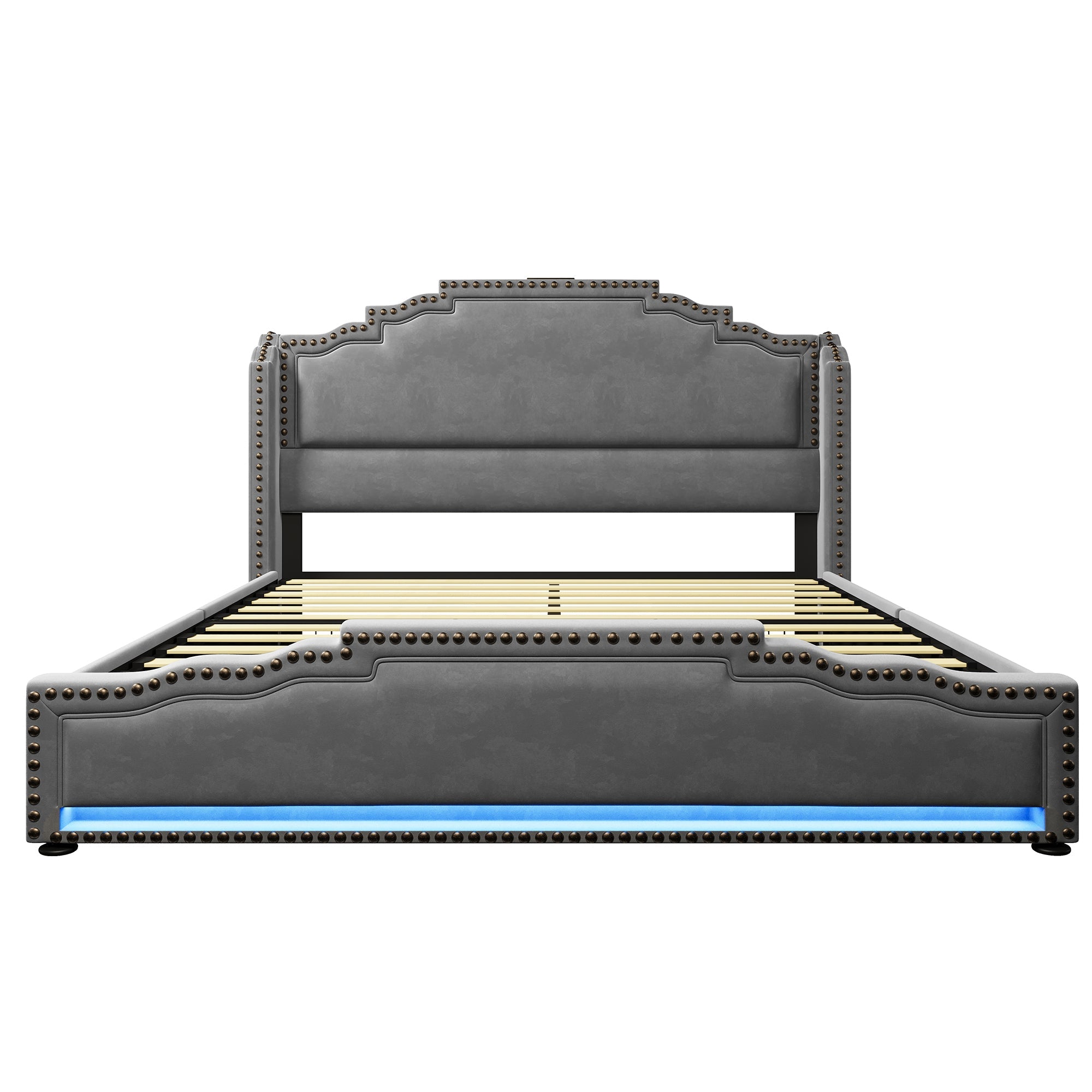 Logidon gestoffeerd bed 140x200 fluweelgrijs met 4 oplaad-LED-lampjes USB C
