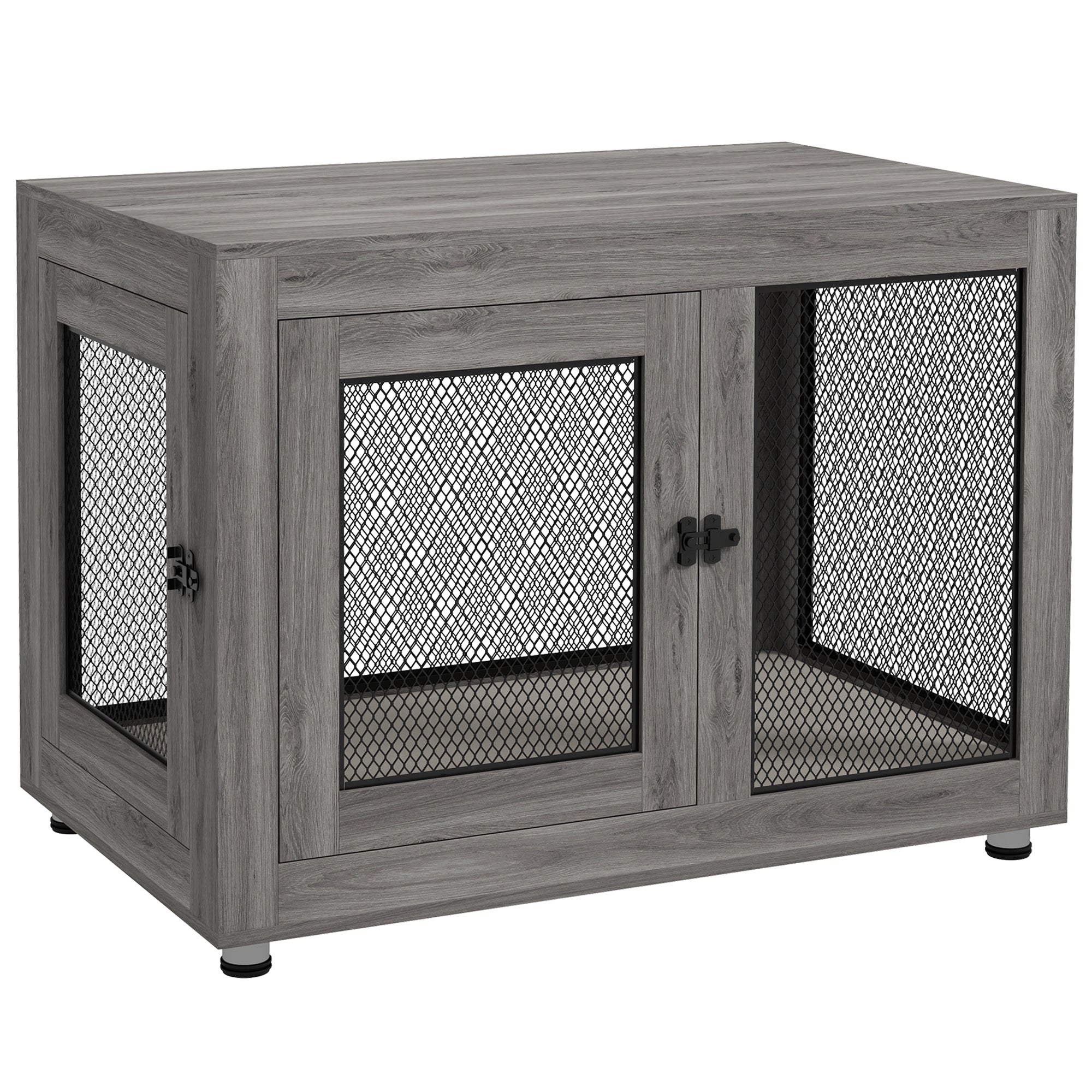 Logidon Hondenkooi Hout Grijs Met 2 Deurtjes 94x60x71,5 cm