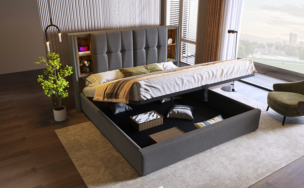 Logidon tweepersoonsbed 160x200 cm met draadloos opladen USB C gestoffeerd bed