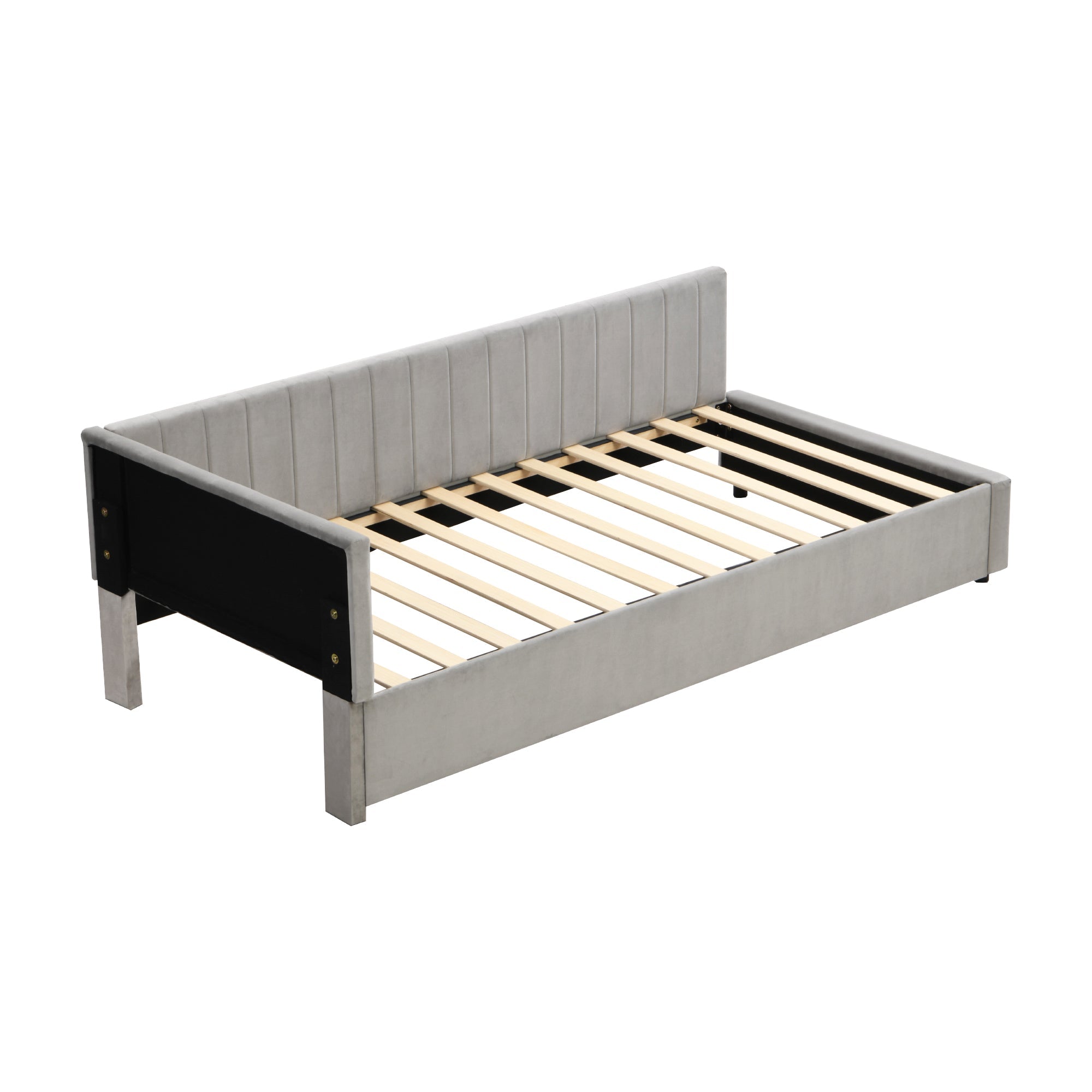 Logidon gestoffeerd bed 90x200 grijs met lattenbodem multifunctioneel bed