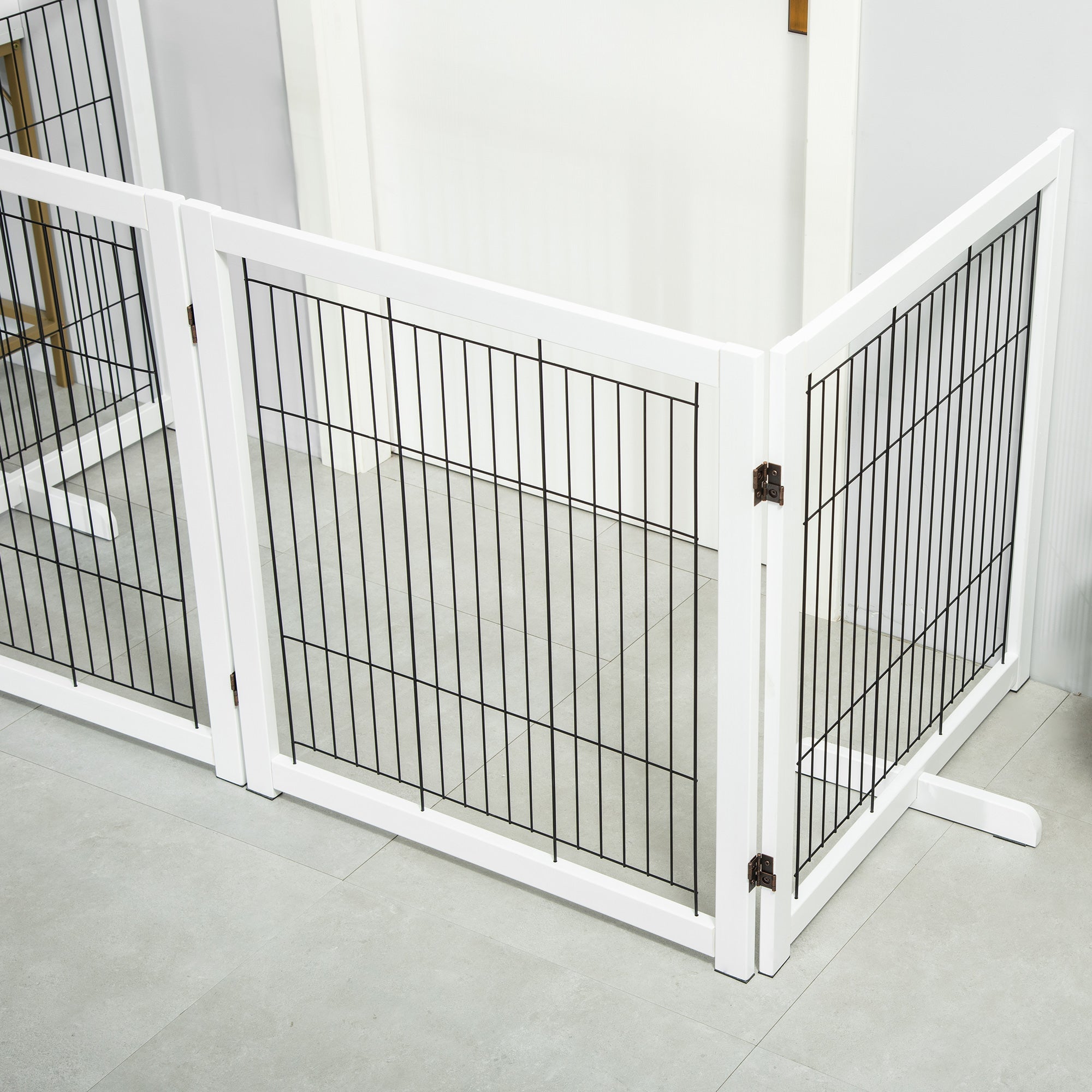 Logidon PawHut deurbescherming poort hout wit vierdelig 305 x 35,5 x 82 cm