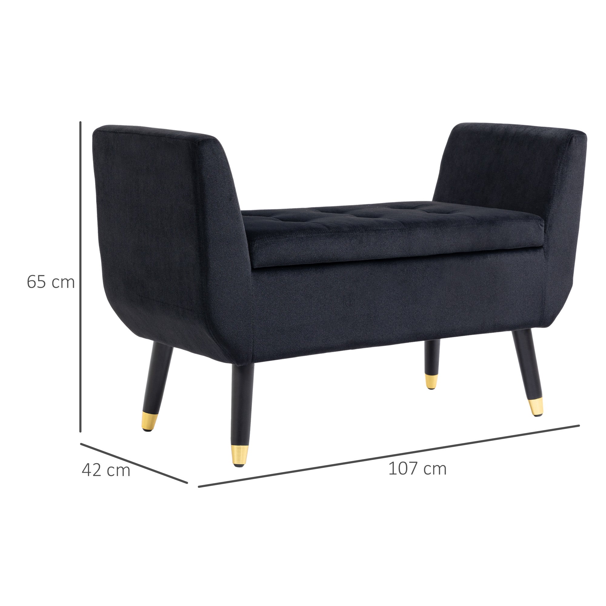 Logidon luxe bank met opbergruimte fluweel zwart 107x42x65 cm