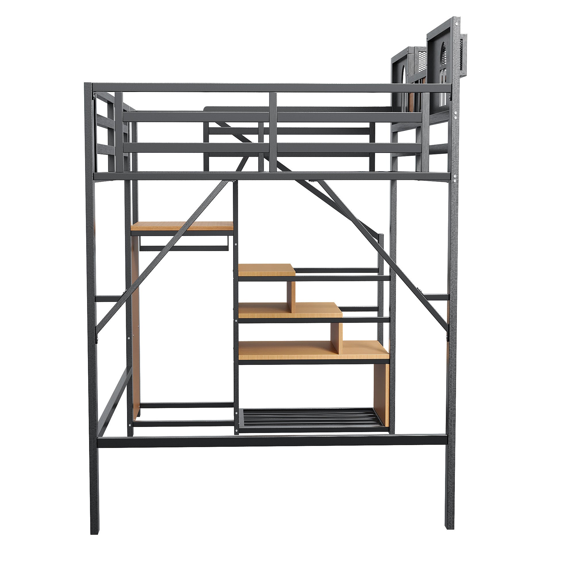 Logidon metalen hoogslaper 140x200 zwart met opbergladder