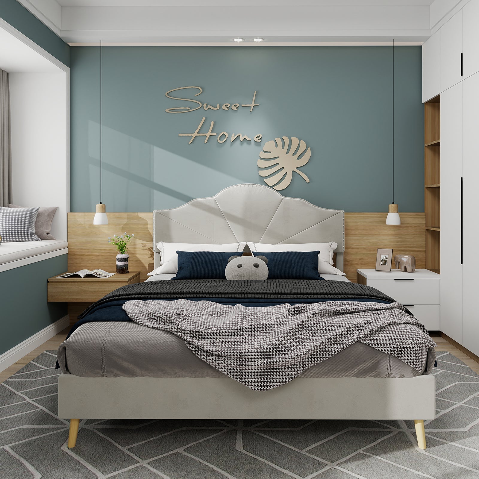 Logidon bedstee 160x200 beige met elegant hoofdbord