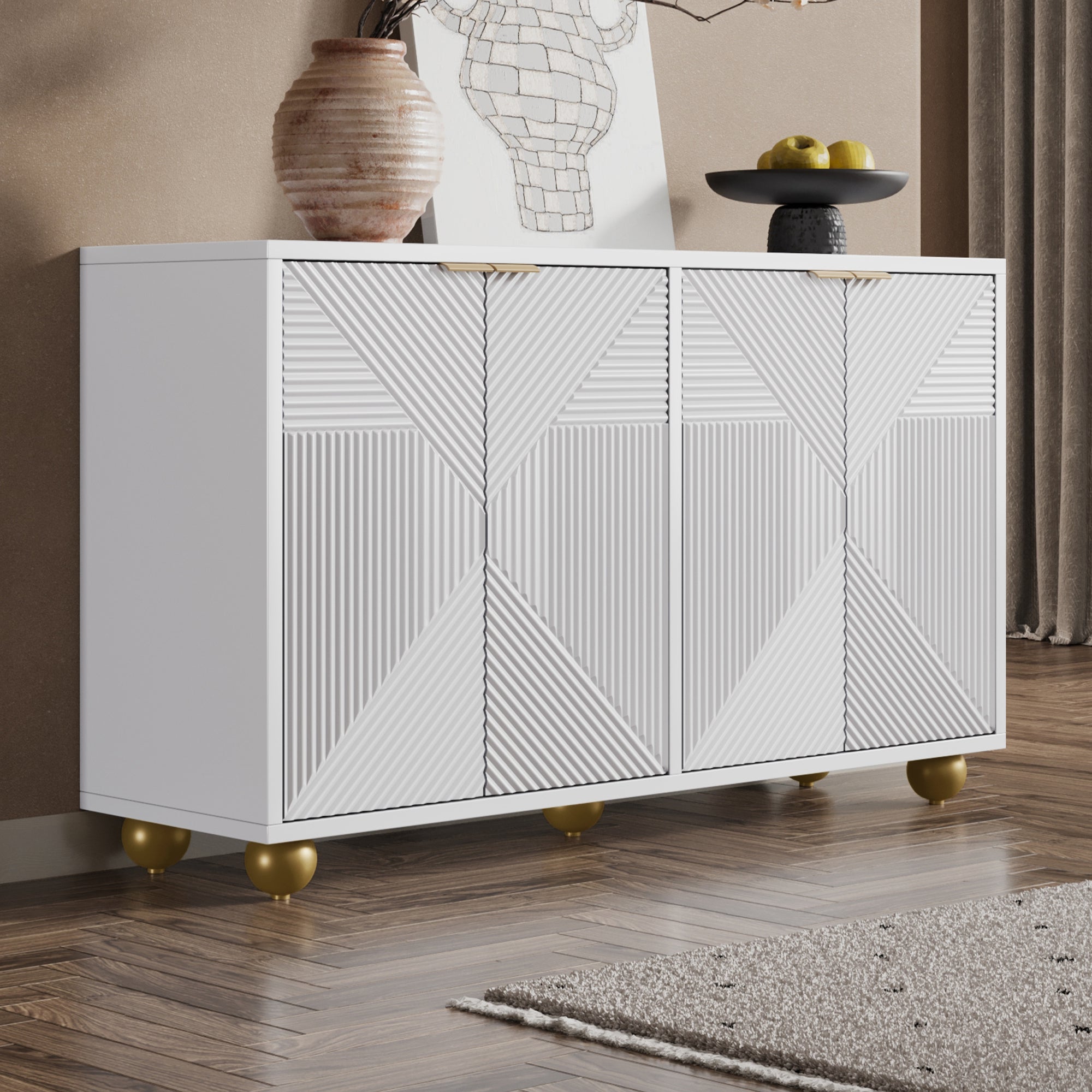 Logidon Dressoir Wit Vier Deuren Verstelbare Planken Gouden Handgrepen