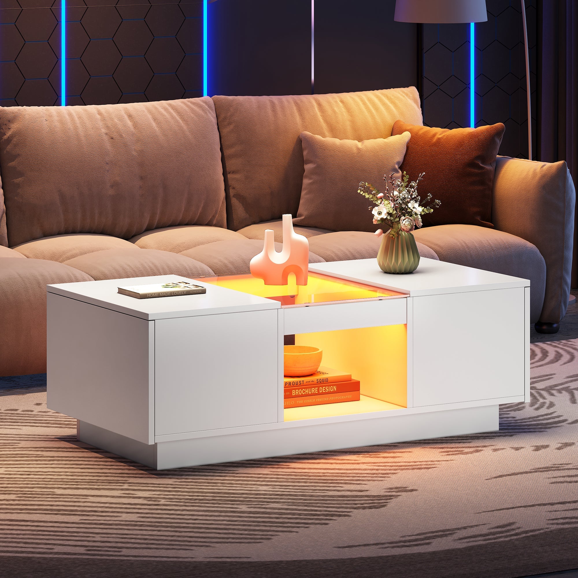 Logidon Witte Salontafel 100x50x35,5 cm Met Glazen Paneel LED