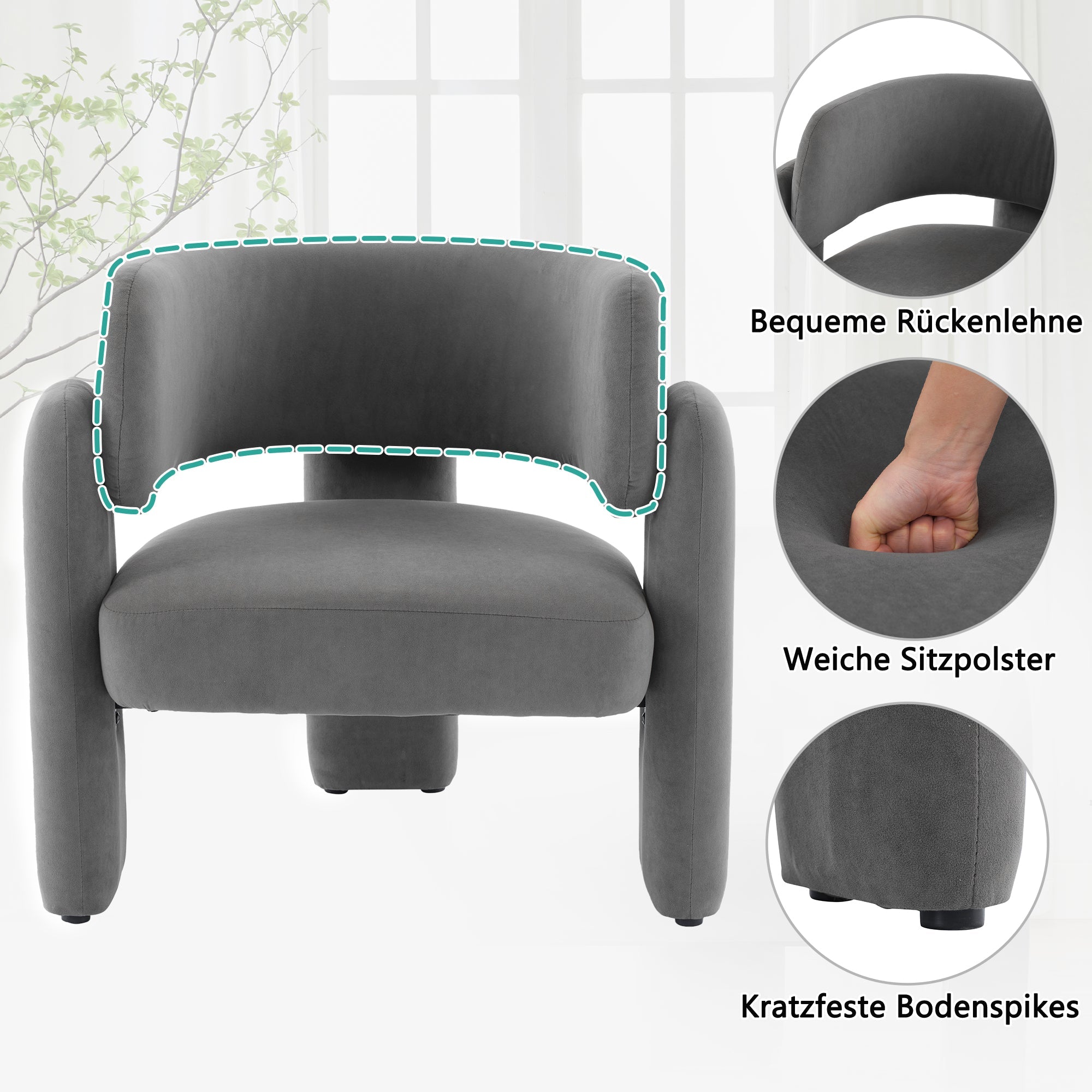 Logidon Moderne grijze loungestoel 78x52x74 cm, verend