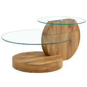 Logidon Moderne Glazen Salontafel Houtstructuur Meerlaags Design MDF 90x70cm