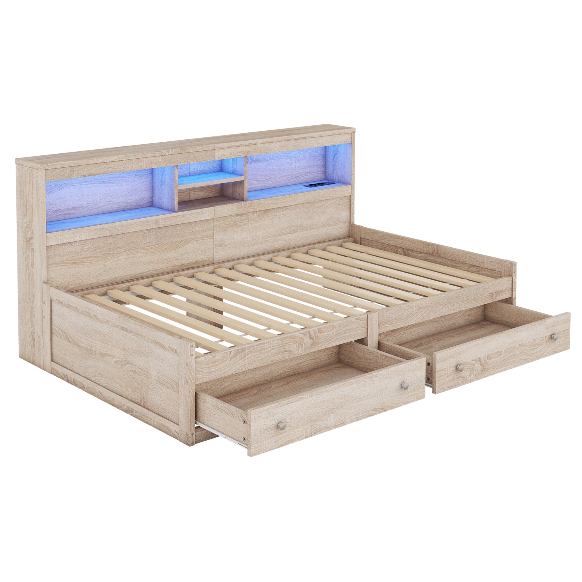 Logidon Daybed 90x200cm slaapbank met sfeerverlichting USB naturel