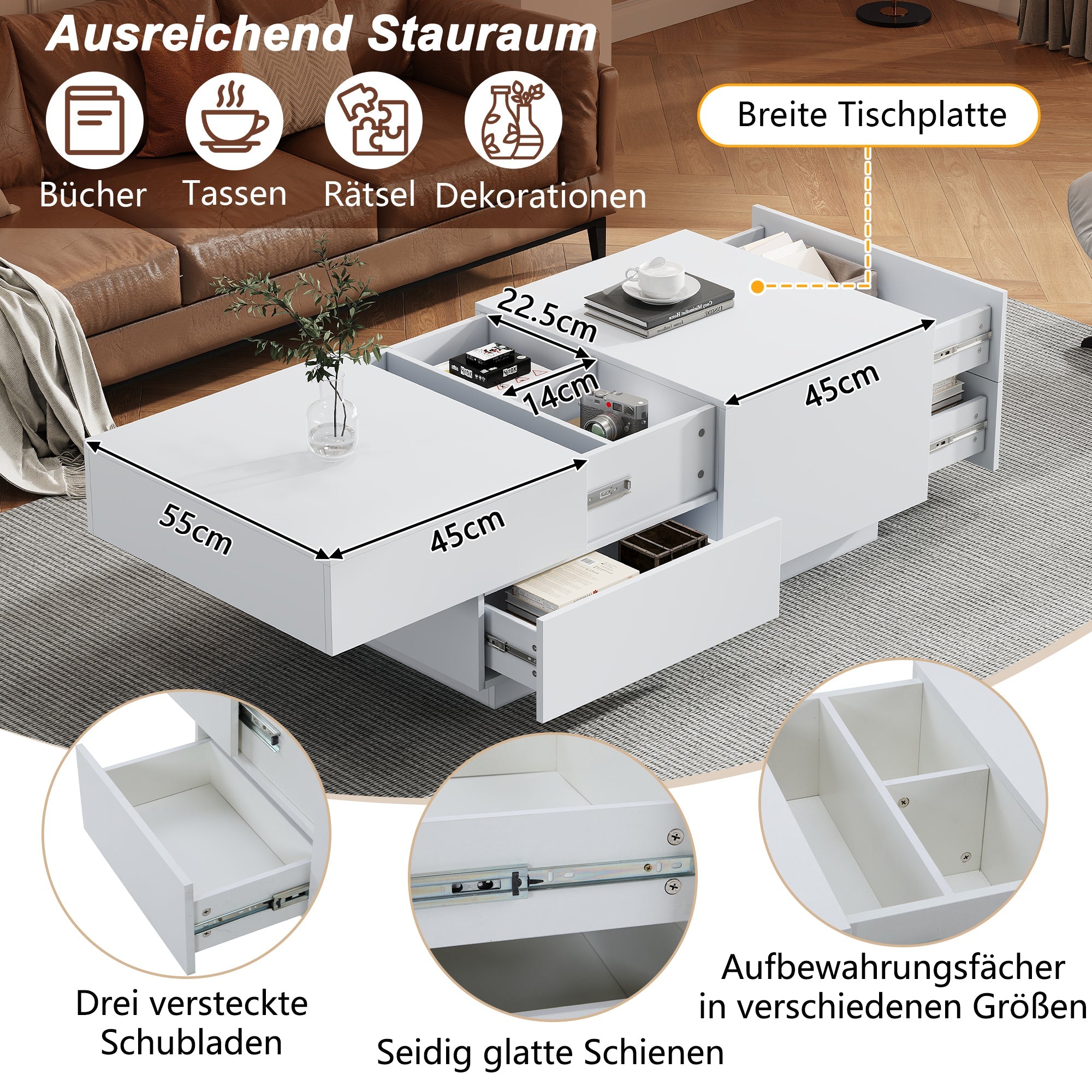 Logidon moderne salontafel met schuiflades 90x55x45