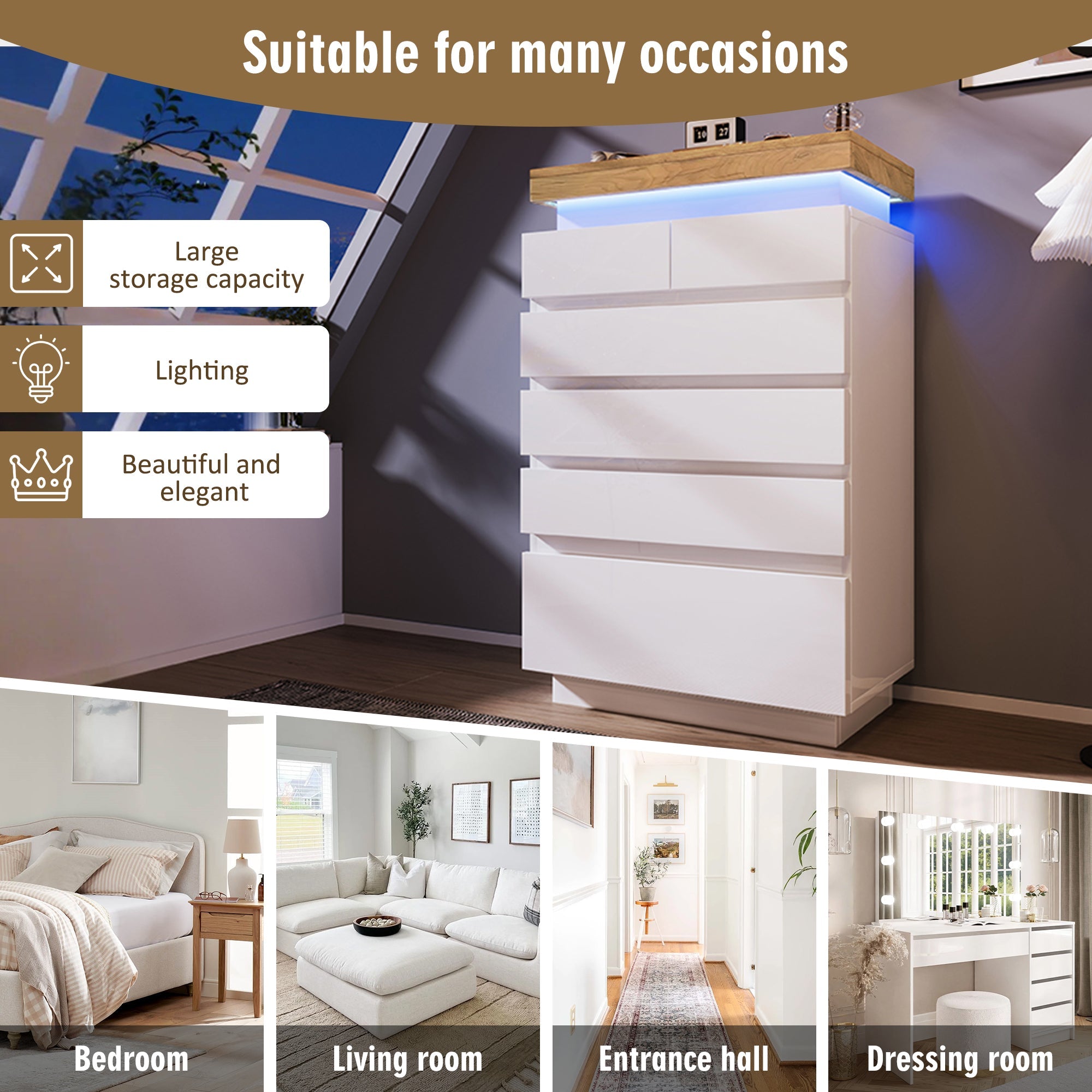Logidon sideboard 6 drawers white 115x73x39 cm LED app control