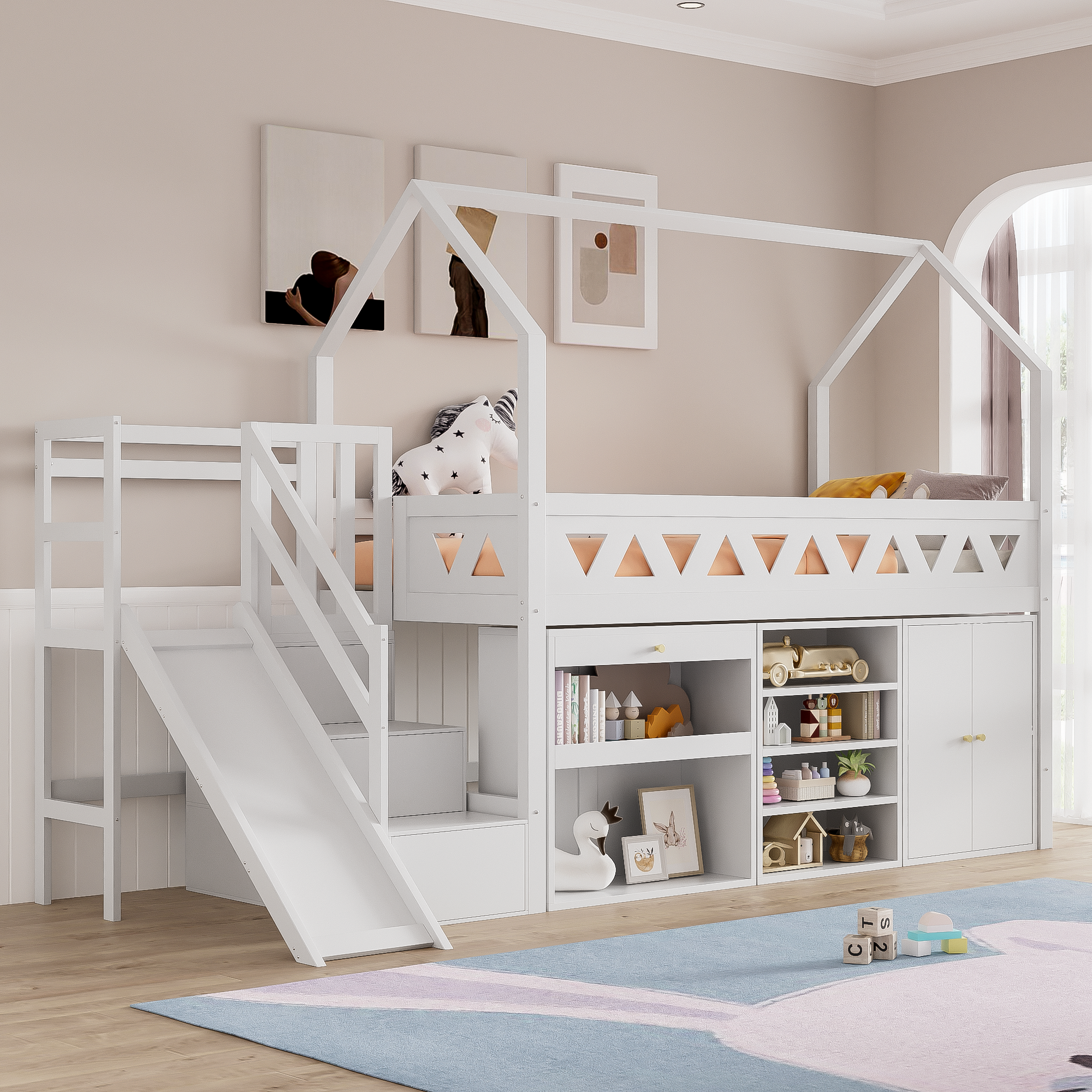 Logidon Kinderbed Wit 90x200 Met Glijbaan En Trap