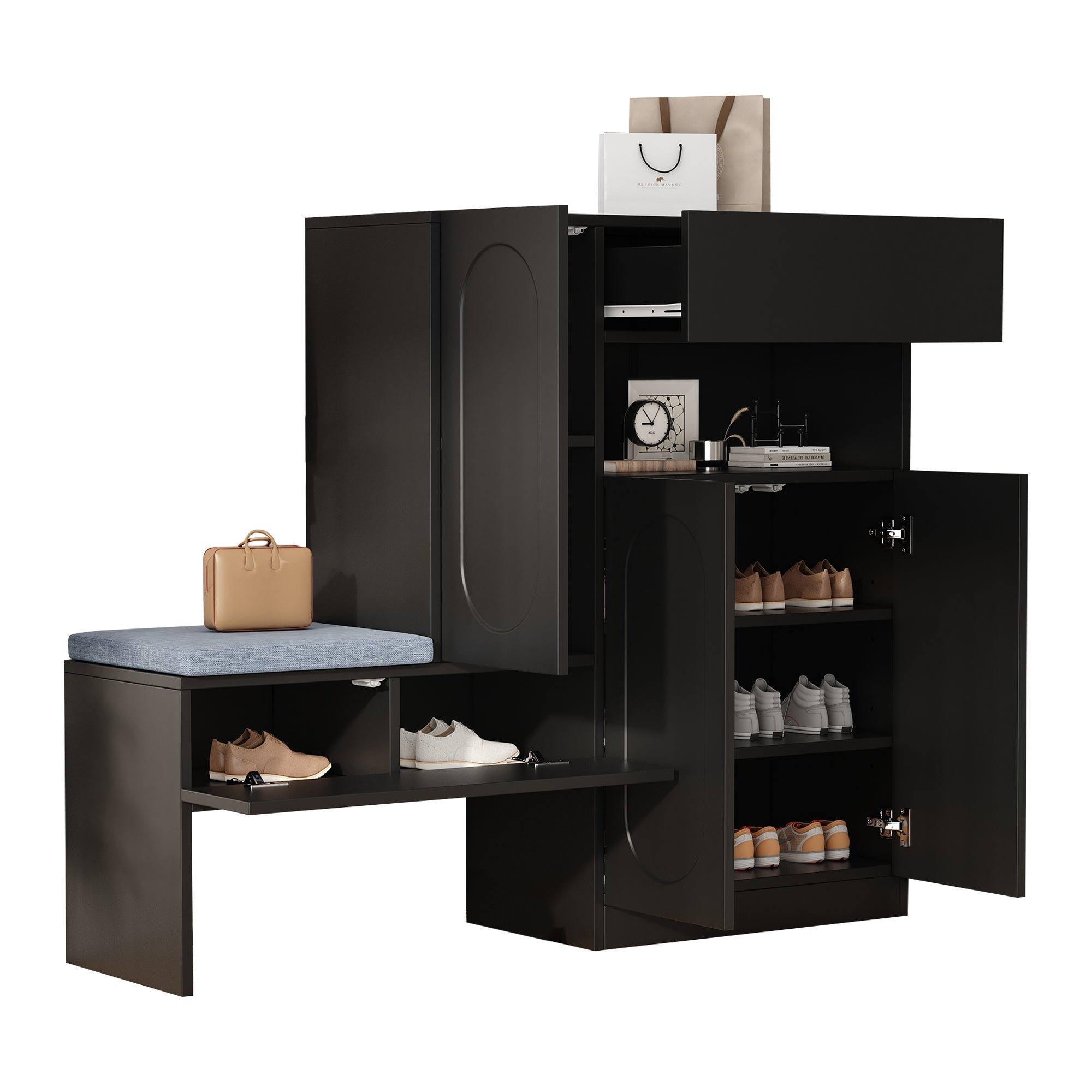 Logidon Trendy 2-in-1 Schoenenkast Zwart 130x35x110 cm Soft Close