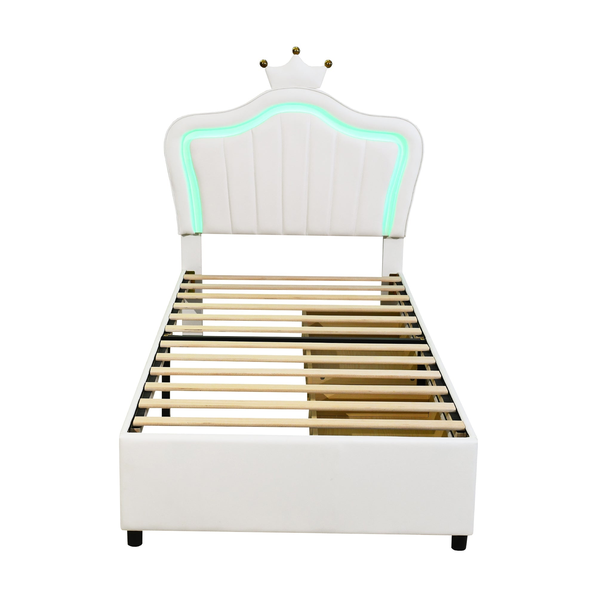 Logidon kinderbed 90x200 wit kroonbedframe LED opbergruimte