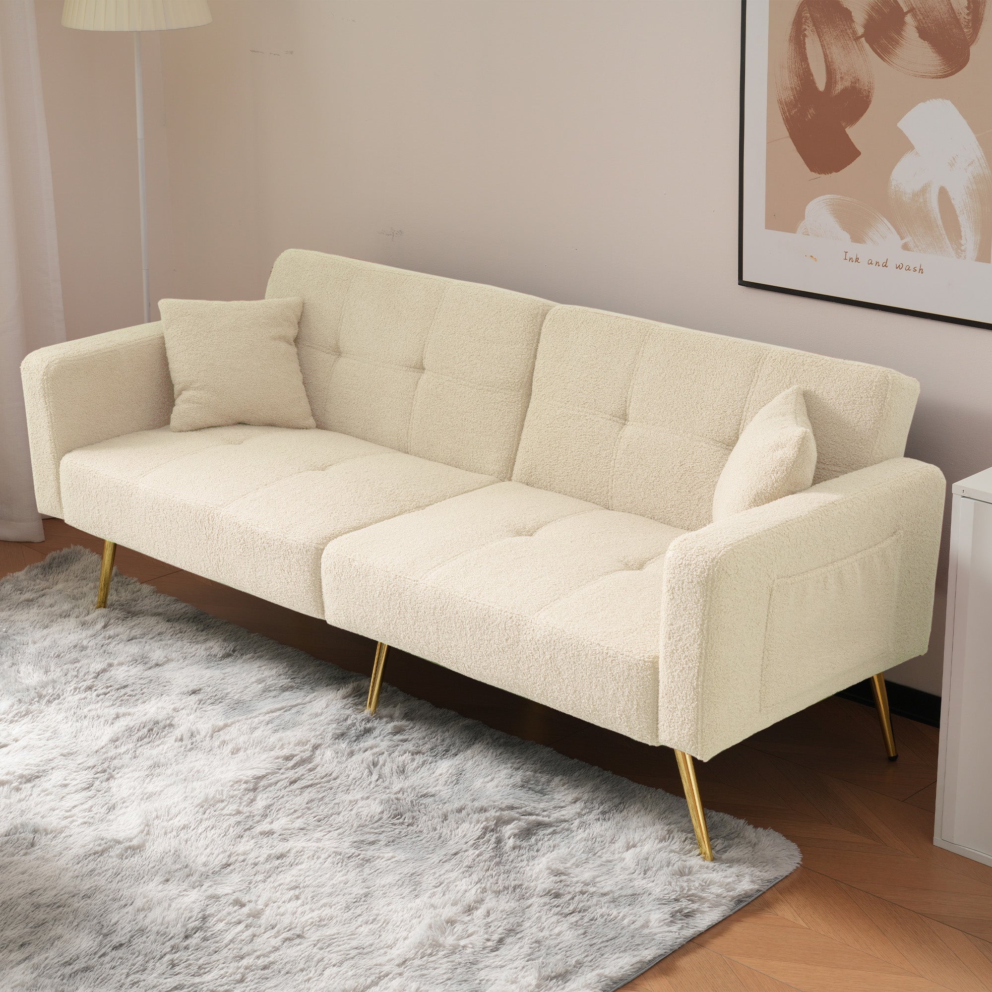 Logidon slaapbank met bedfunctie en gouden poten beige