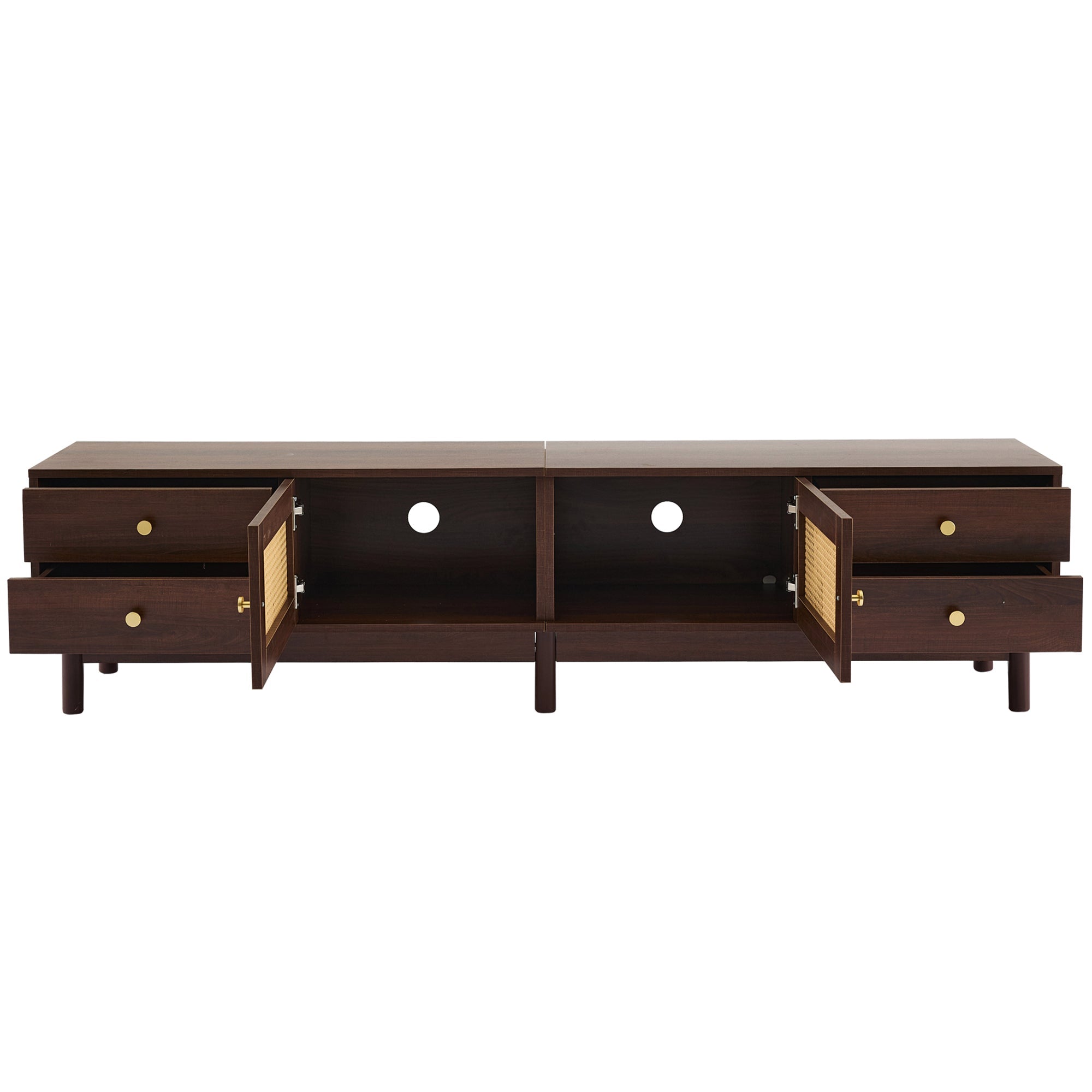 Logidon TV cabinet 180 cm dark wood look rattan doors cable management