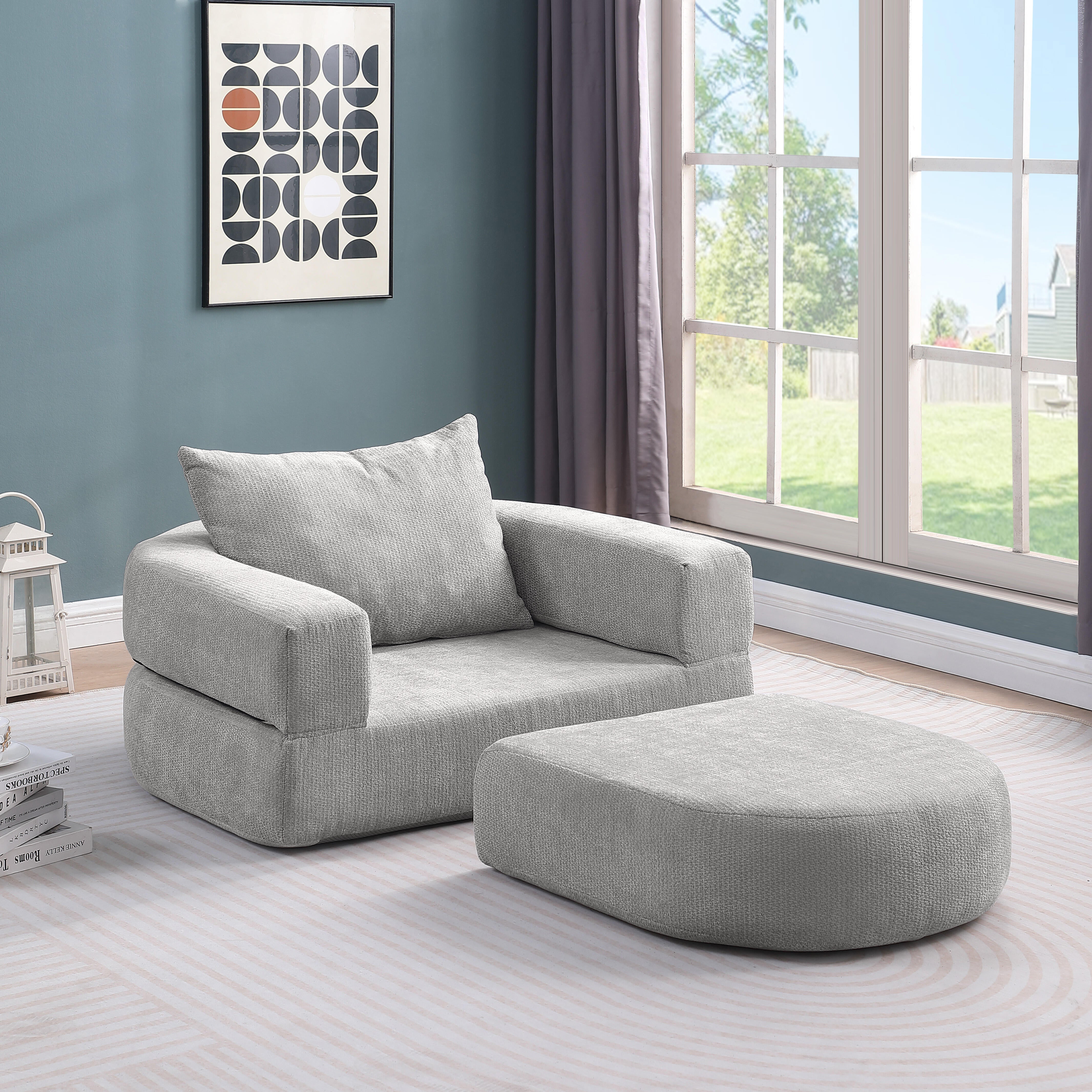Logidon gecomprimeerde slaapbank futon grijs fluweel met kussen